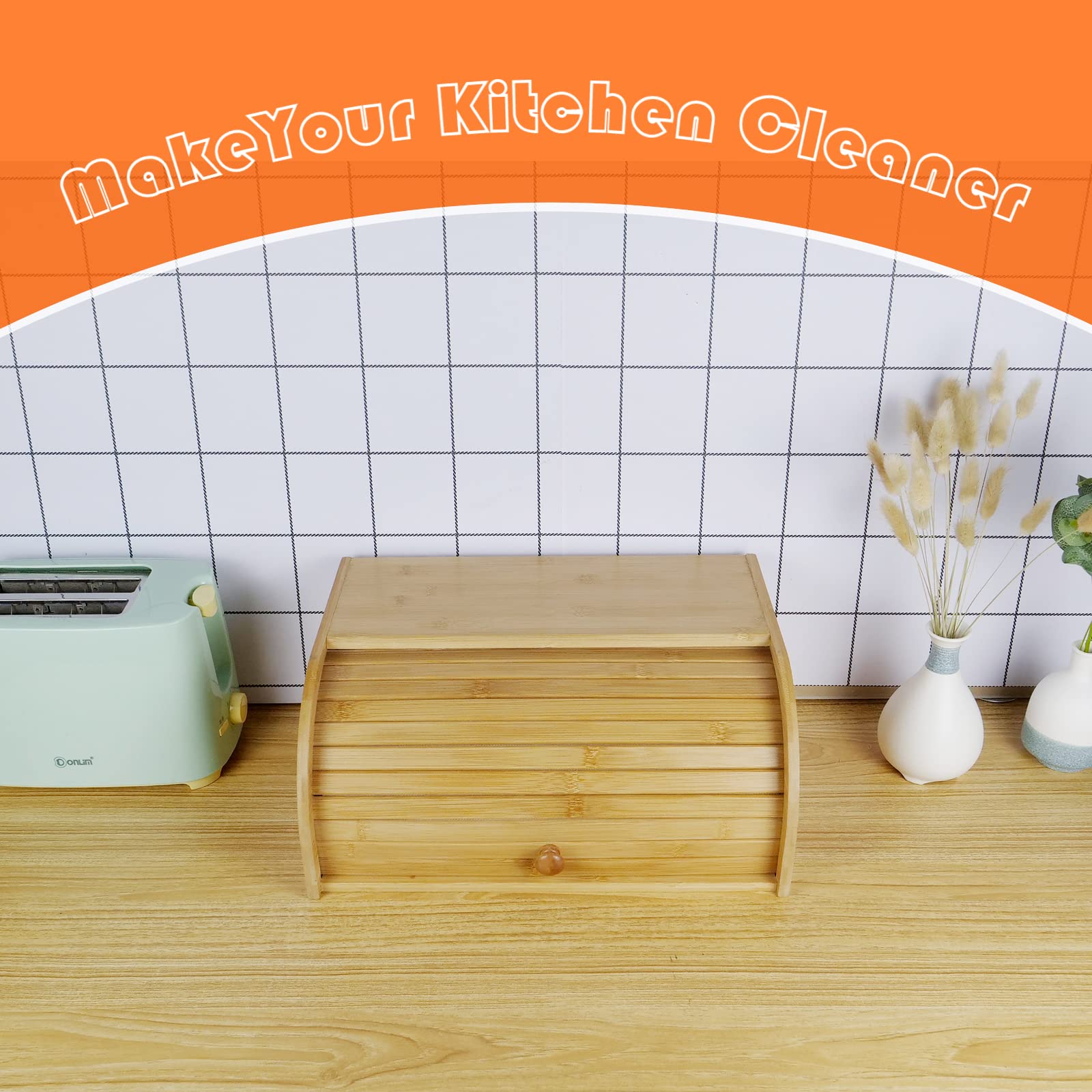 DECOMIL Bamboo Bread Storage Box with Roll Top Lid - Compact 15 x 11 x 6.9 Inch Kitchen Countertop Organizer for Bread, Baguettes, Pastries & Bakery Goods - Perfect for Home, Restaurant or Cafe Use