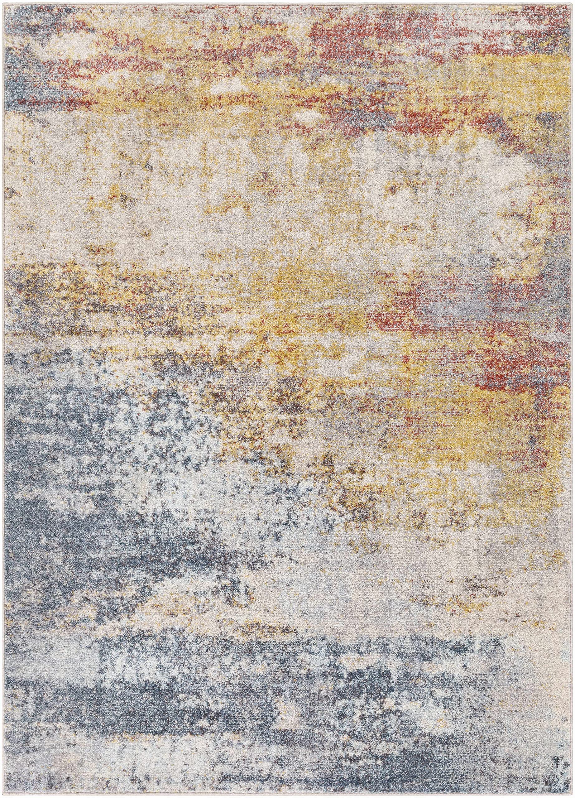 Hauteloom Alexandra Modern Area Rug for Living Room & Bedroom - Soft Round Carpet in Gray, Beige, Red - 5'3