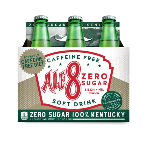 Ale 8 One Caffeine Free Zero Sugar Soft Drink - 12oz Glass Bottles (6-Pack) | 100% Kentucky Made | Perfect for Parties, BBQs & Healthy Refreshment