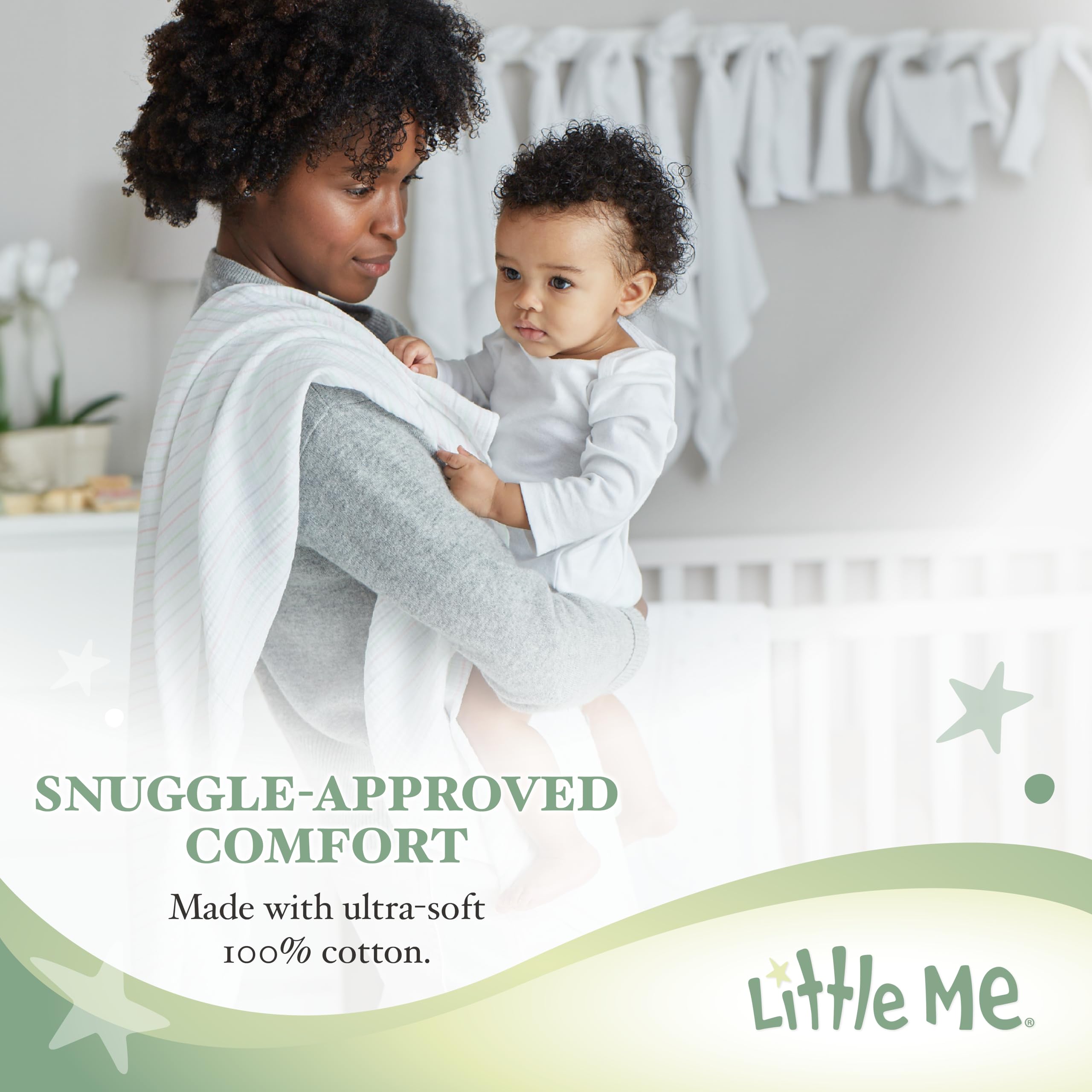 Little Me Baby Blankets - Soft Gender Neutral Swaddling & Receiving Blanket, Grey Moon and Stars Design, 30 x 27 Inches - Perfect for Newborns, Nursery, and Baby Showers