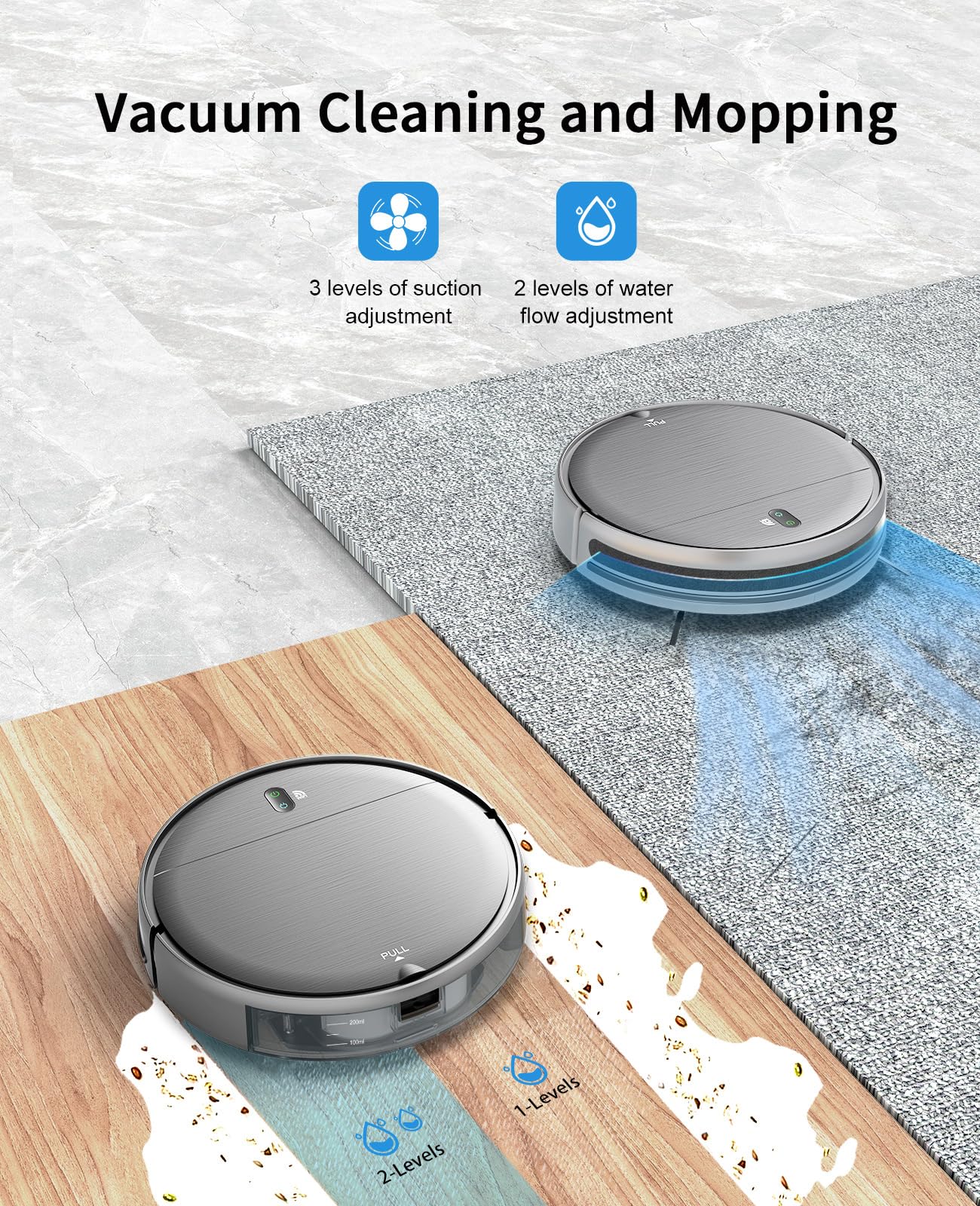Smart Robot Vacuum & Mop 2-in-1 - Wi-Fi/App Control for Hard Floors & Pet Hair