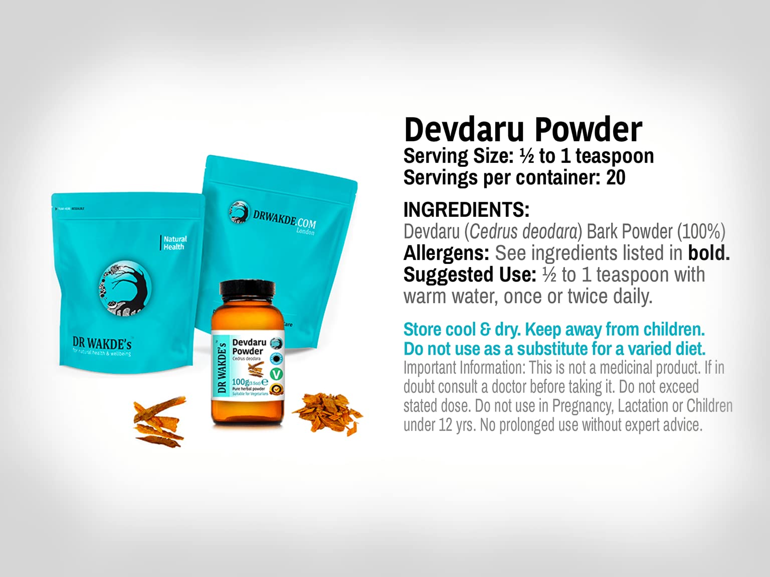 DR WAKDE'S Devdaru Powder (Cedrus deodara) - 100g (3.5oz) | Pure, Raw & Dried Himalayan Cedar Powder | Natural Aroma & Freshness | Fine Ayurvedic Powder | Vegan & Cruelty-Free | Premium Grade | No Additives | Perfect for Aromatherapy, Herbal Remedies & DIY Skincare