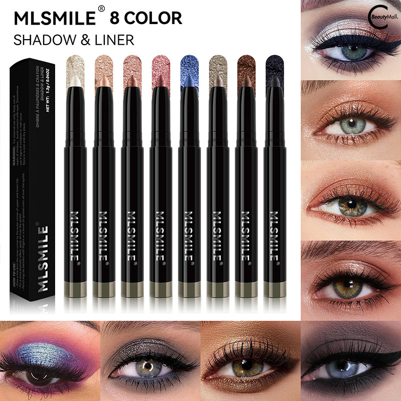 MLSMILE 8 Color Shimmer Eyeshadow Sticks - Long Lasting Waterproof Eye Makeup for Women, Easy to Apply Cream Eyeshadow for Day & Night Looks - Perfect for Parties, Weddings and Everyday Wear
