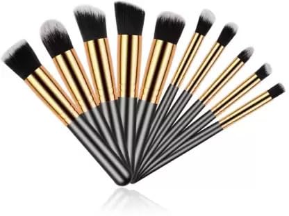 Glamzone 10Pcs Makeup Brush Set - Ultra Soft Dense Hair Foundation, Eyeshadow, Blush & Contour Brushes for Flawless Makeup Application (Black) | Perfect for Professional Makeup Artists & Beginners at Home or Salon Use