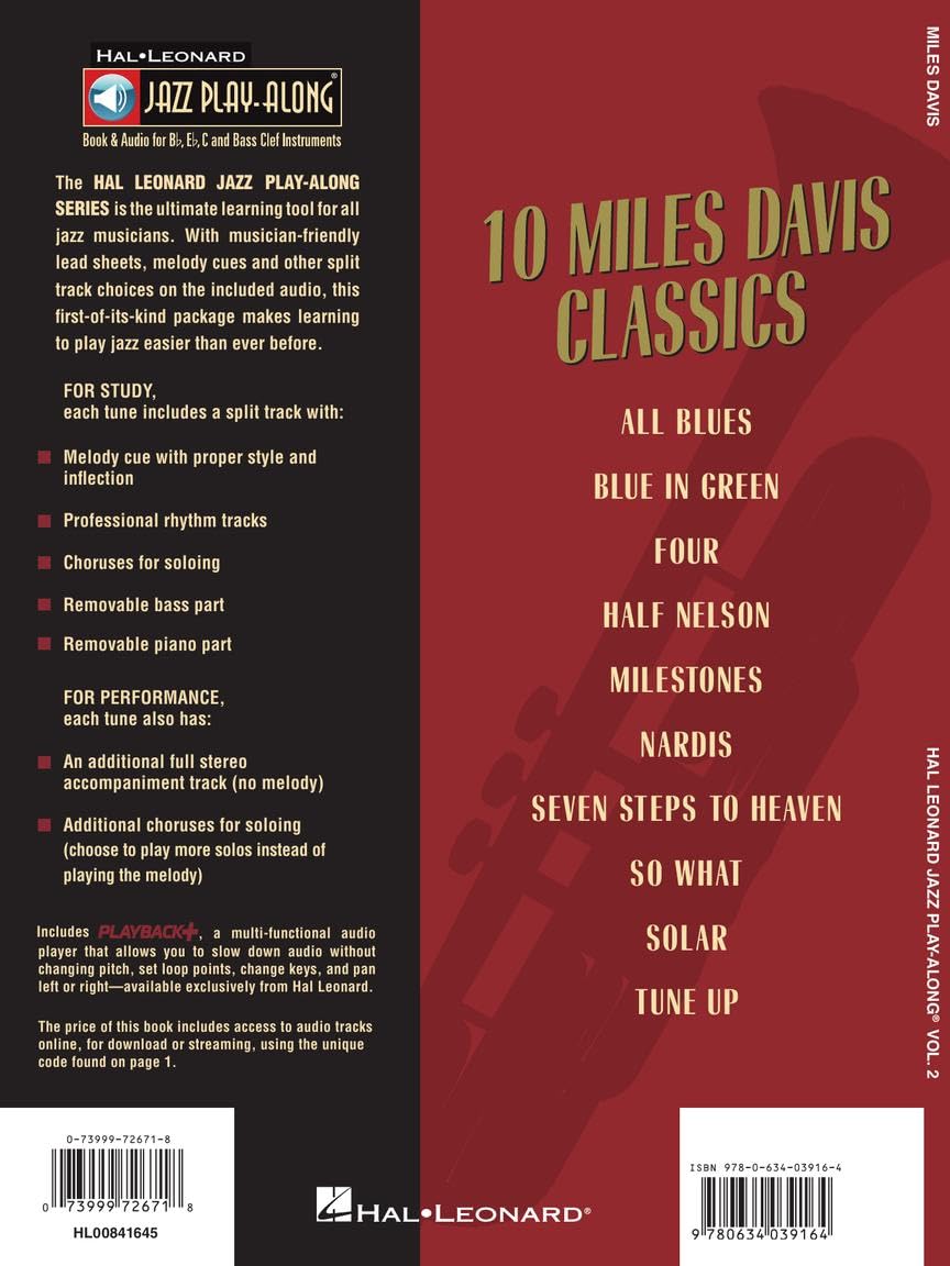 Miles Davis Jazz Play-Along Vol. 2 Book with Online Audio - Learn Jazz Improvisation for Saxophone, Trumpet & More - Perfect for Music Lessons & Home Practice