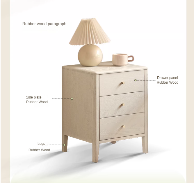 Solid Oak Wood Nightstand - Cream Finish, Modern Bedside Table for Bedroom, Living Room, or Nursery Furniture
