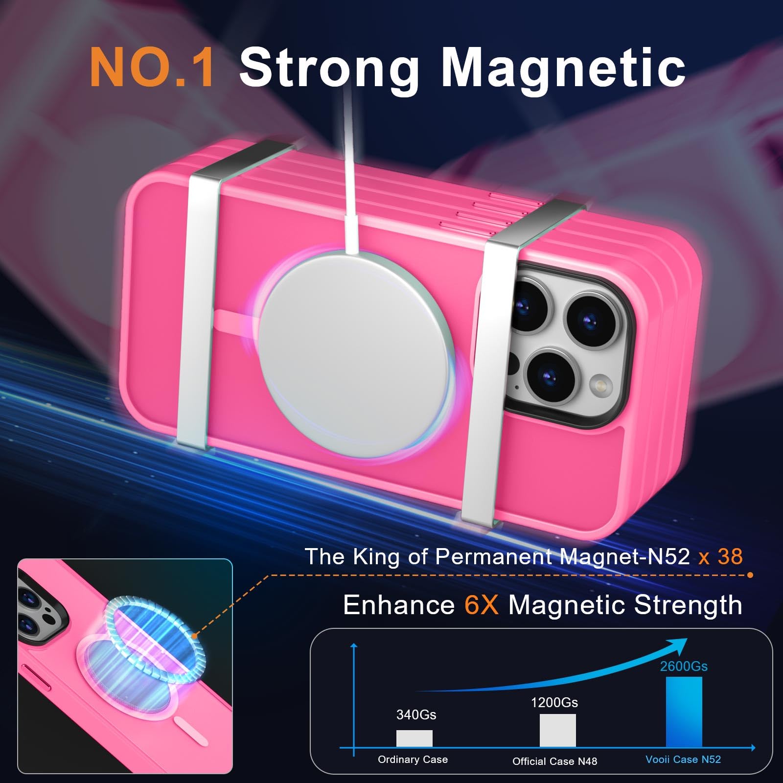 Vooii Strong Magnetic iPhone 12 Pro Max Case - Slim Translucent Matte Cover with Magsafe Compatibility, Aluminum Alloy Buttons & Screen/Camera Protectors | Perfect for Everyday Use, Work & Travel - Hot Pink