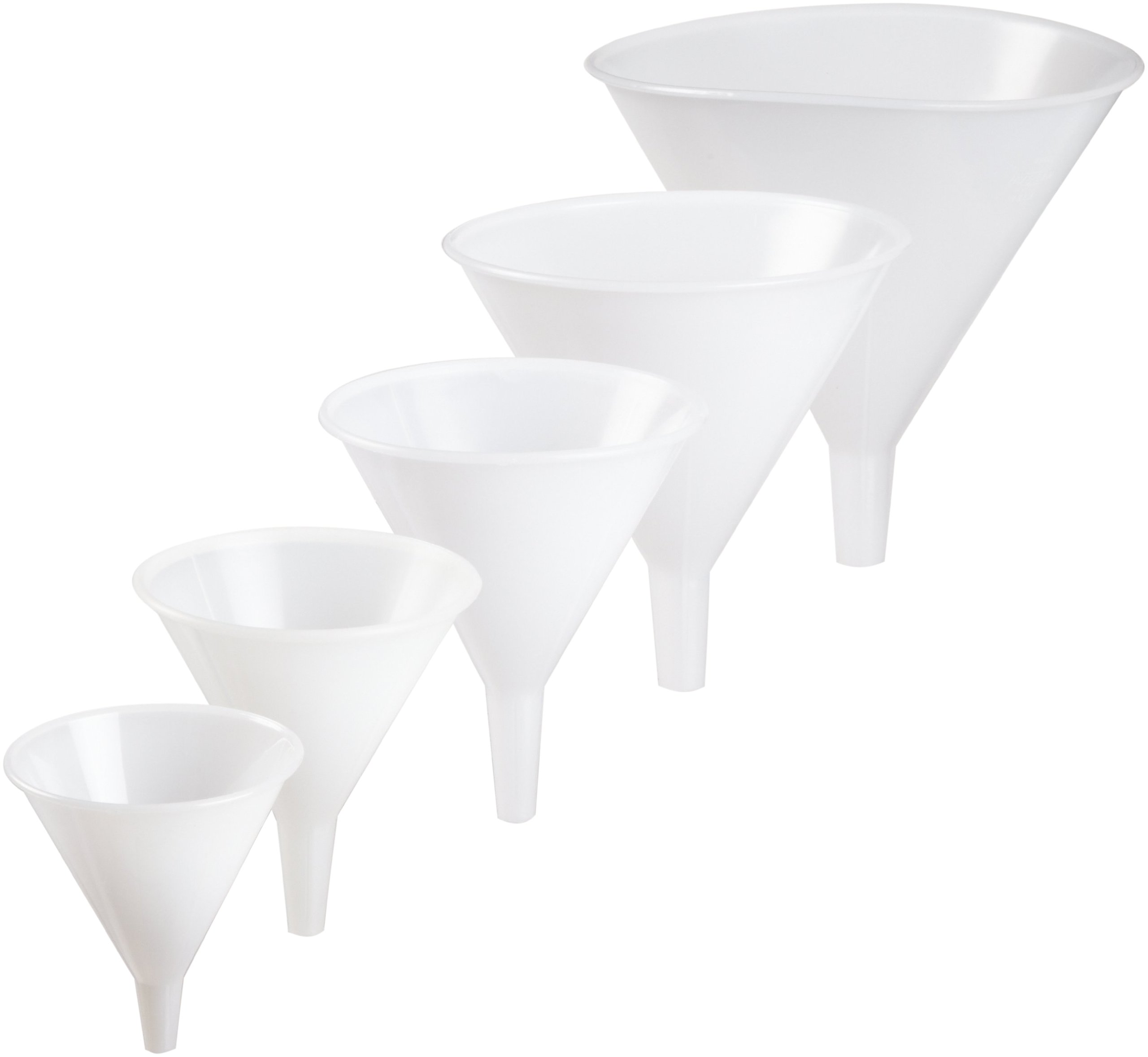 212195-0001 Polypropylene/HDPE Lab and Utility Funnel Assortment Set - Translucent Chemical-Resistant Funnels for Laboratory, Kitchen, and Industrial Use