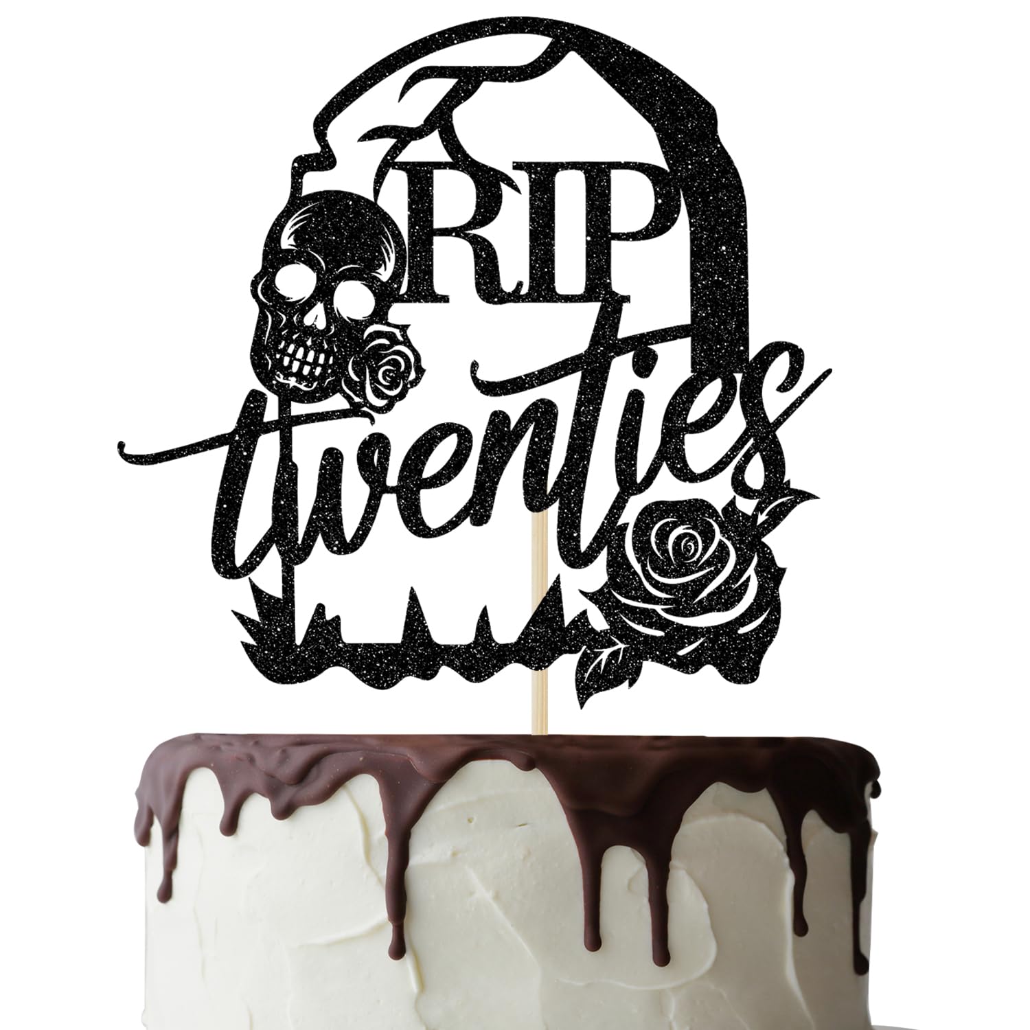 Rip Twenties Cake Topper - Death to My 20s Birthday Decor - Black Glitter Funeral Themed Cake Decoration for 30th Birthday Parties | Perfect for Milestone Celebrations & Dark Humor Themes