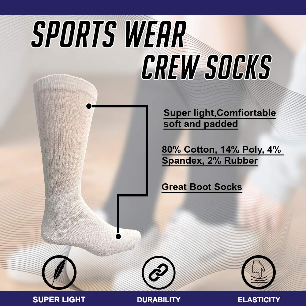 12 Pairs Men's Crew Socks Bulk Pack - Soft Cotton Comfort Socks for Men Size 10-13 - Perfect for Work, Sports & Everyday Wear