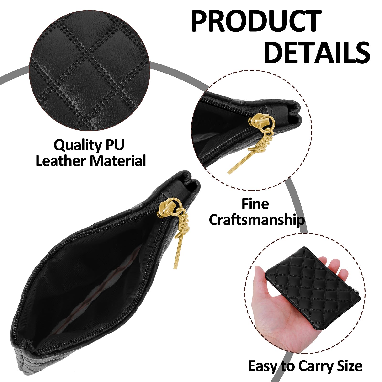 Simarro Small Coin Purse for Women & Men - Double Embossed Rhombus PU Leather Zipper Wallet - Compact Keychain Mini Coin Bag for Cash, Cards & Keys - Perfect for Travel, Shopping & Everyday Use (Black)