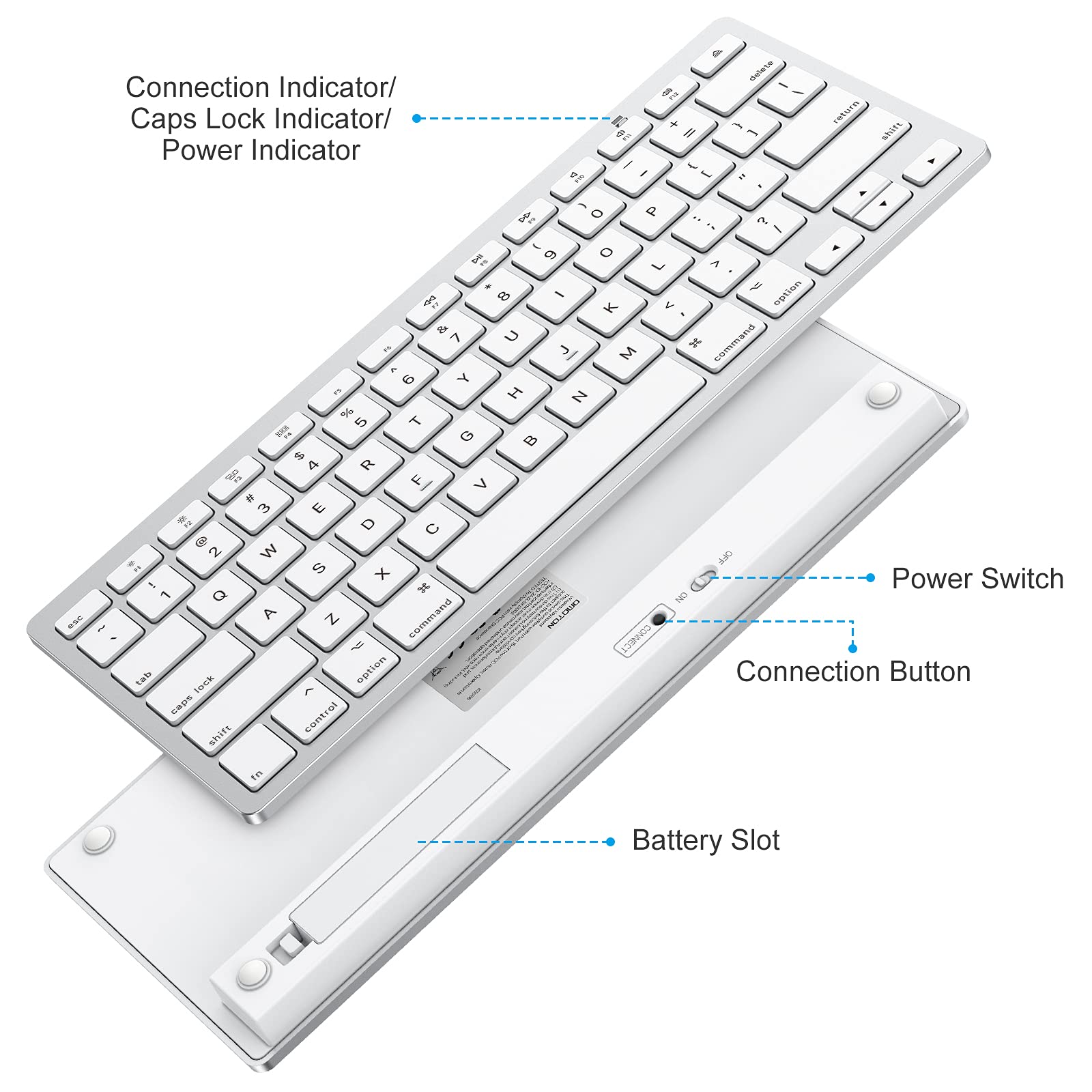 OMOTON Bluetooth Keyboard for Mac - Compact Wireless Keyboard Compatible with MacBook Pro/Air, iMac, Mac Mini, Windows PC (Silver) | Perfect for Home Office, Travel & Coffee Shop Work