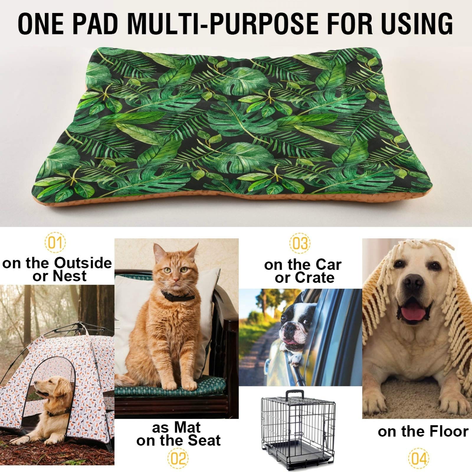 Tropical Leaves Pet Bed for Dogs & Cats - Ultra Soft Rectangle Comfort Bed, Calming Dog Bed for Small & Medium Breeds (24x18 Inches) - Perfect for Living Room, Bedroom & Pet-Friendly Spaces