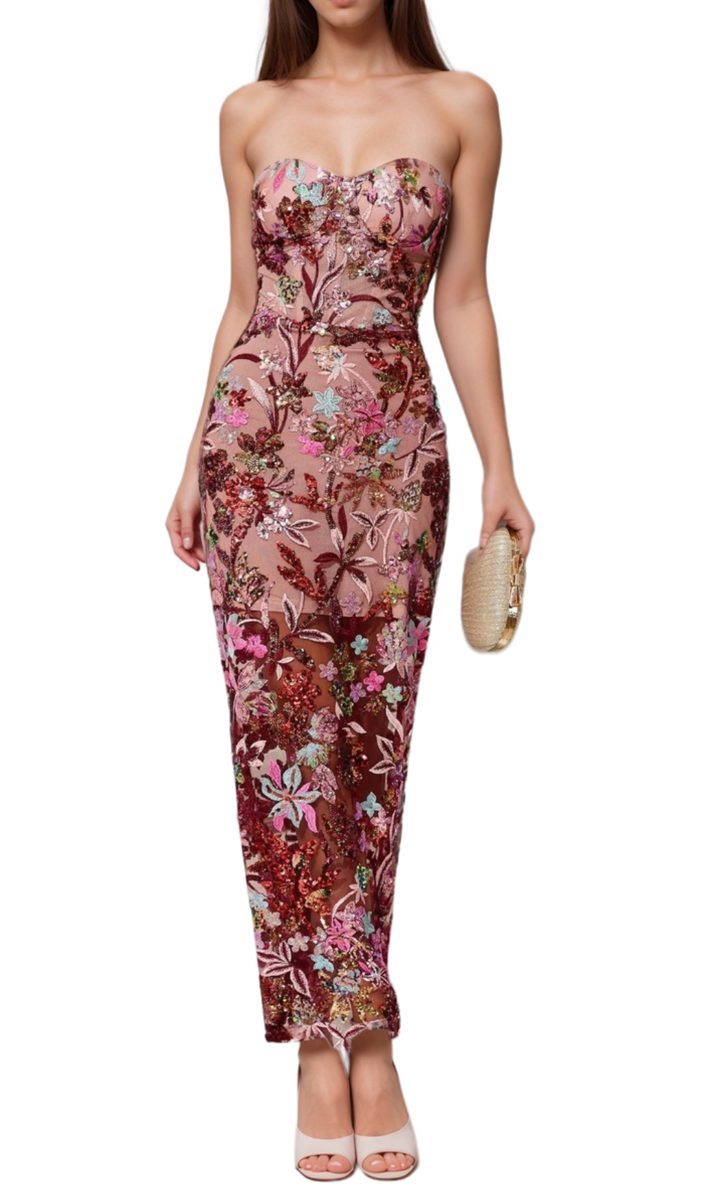 Arabela Chachi Red Strapless Flower Embroidery Maxi Dress - Perfect for Summer Weddings, Beach Vacations & Date Nights