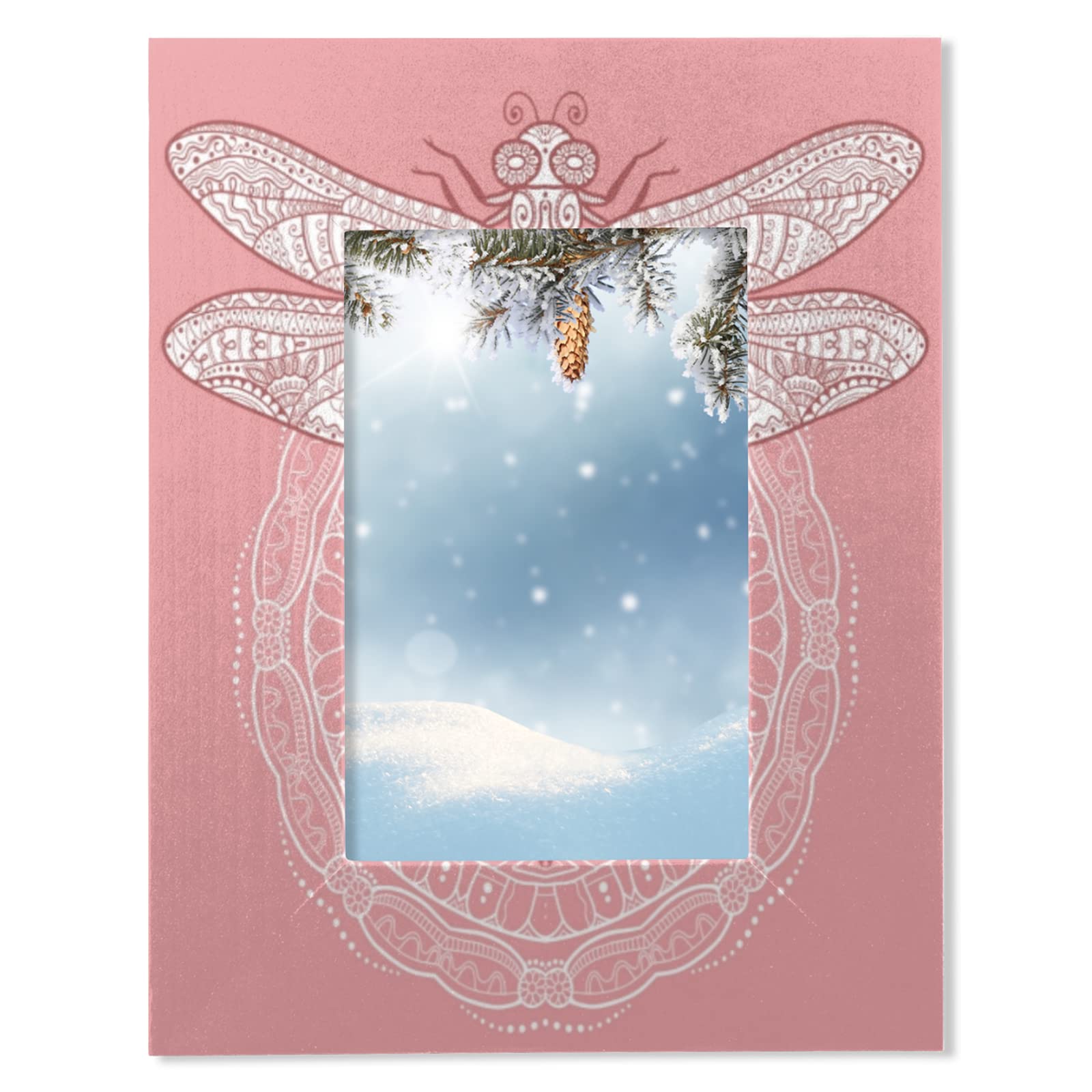 Dragonfly Mandala Pink 4x6 Wood Picture Frame - Tabletop Photo Display Without Mat - Perfect for Home Decor, Bedroom, Living Room & Office