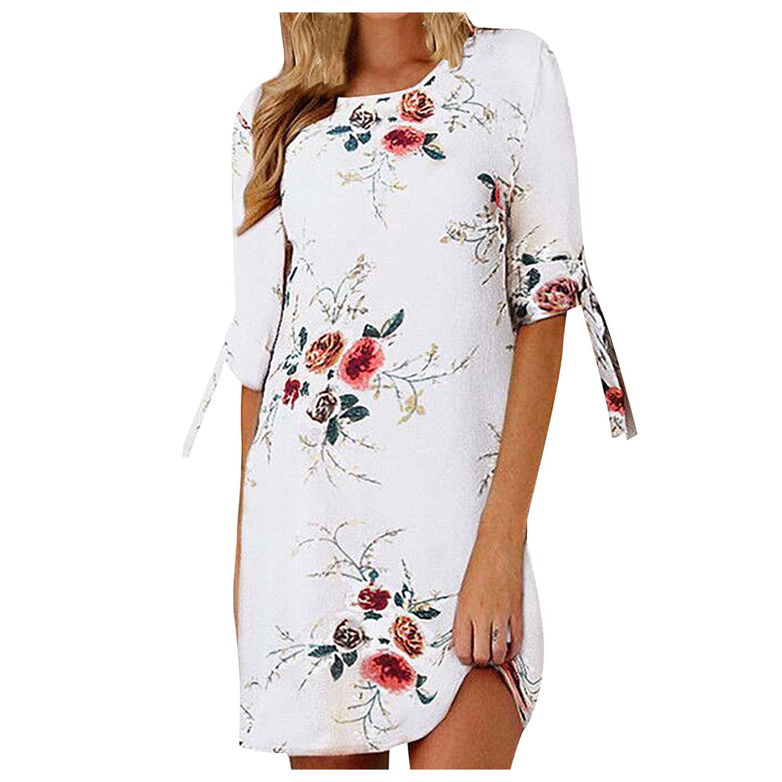ETHKIA Women's Summer Dress with Ruffle Sleeves - Casual Short Sleeve Plain Dress with Drawstring Waist - Perfect for Beach, Vacation & Summer Outings
