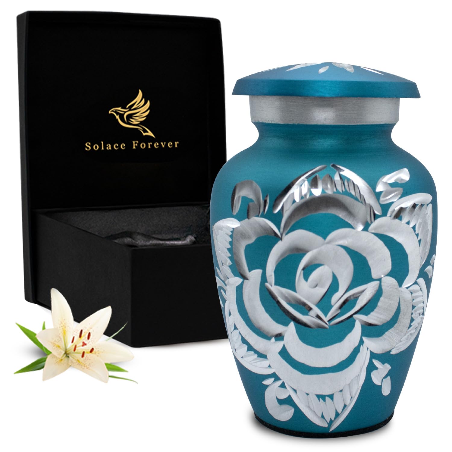 Handcrafted Blue Rose Keepsake Urn for Human Ashes - Premium Memorial Urn with Velvet Bag & Gift Box - Small Cremation Urn for Women & Men - Perfect for Home Memorials, Funeral Services & Honoring Loved Ones