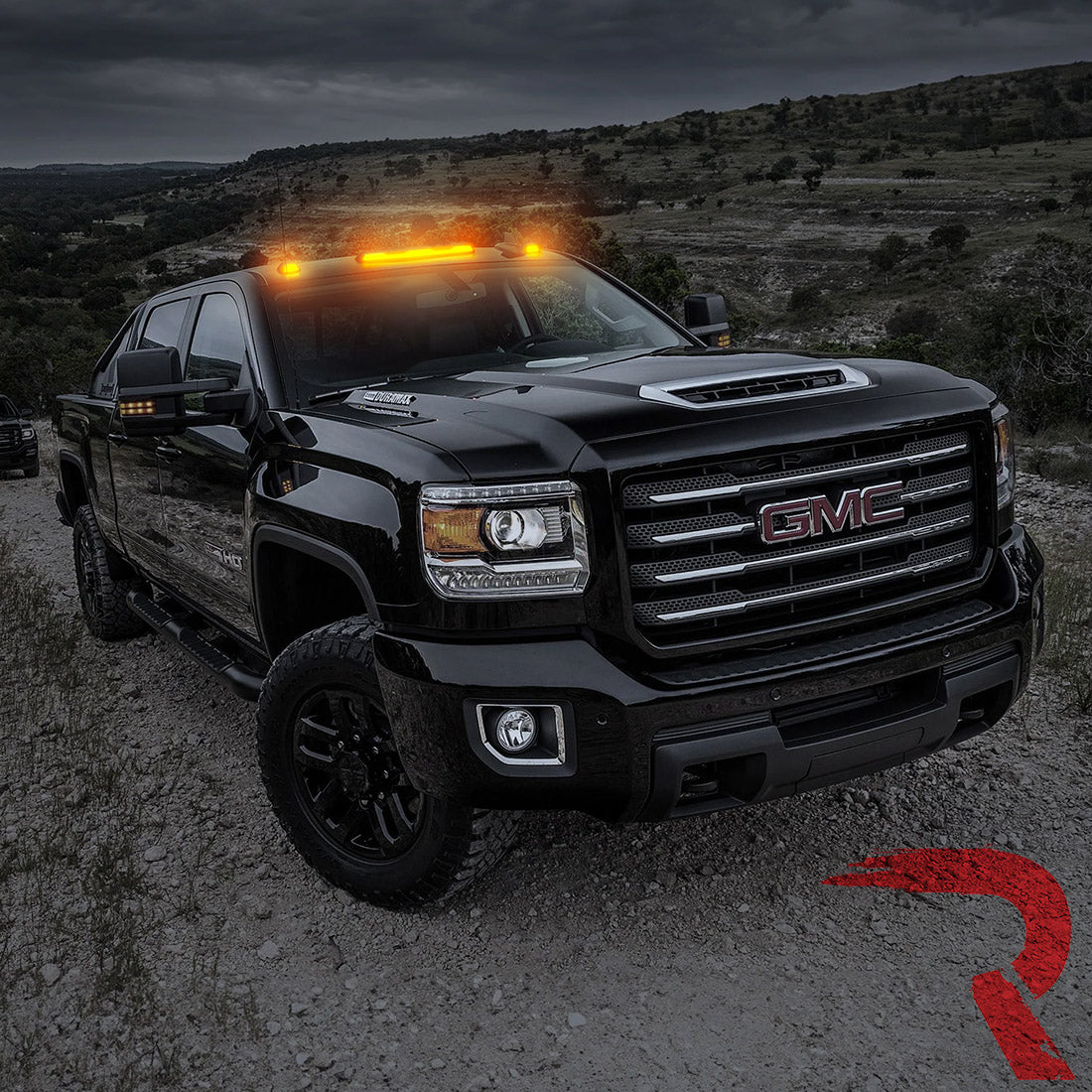 GMC & Chevy 20-25 (4th Gen Body Style) Heavy Duty 3-Piece Smoked Cab Roof Light Lens with Amber LEDs - Compatible with Models Without Factory Cab Roof Lights | Off-Road Lighting Upgrade for Trucks & Work Vehicles