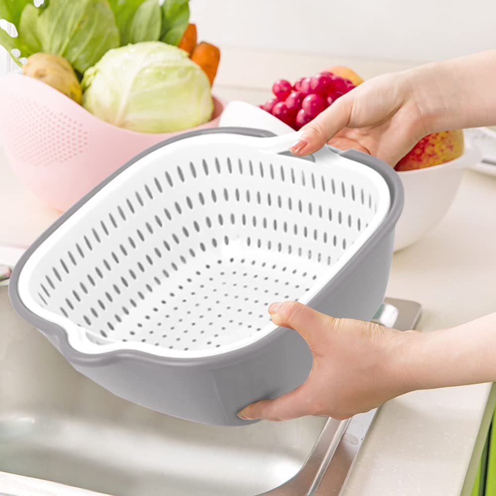 Stackable Multi-Layer Kitchen Colander Set - Vegetable & Fruit Washing Basket, Strainer, Sink Organizer for Fresh Produce Prep | Perfect for Meal Prep, Salad Making & Kitchen Organization