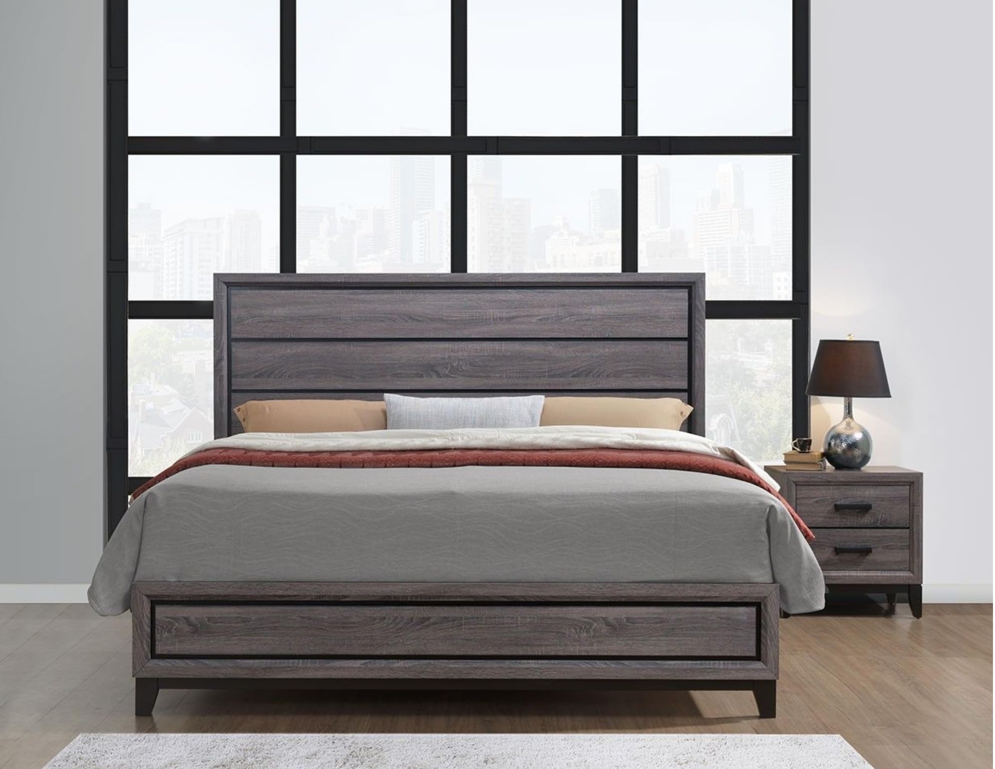 Modern Grey Nightstand with Storage - Solid Wood Bedside Table for Bedroom, Living Room & Office - Global Furniture USA