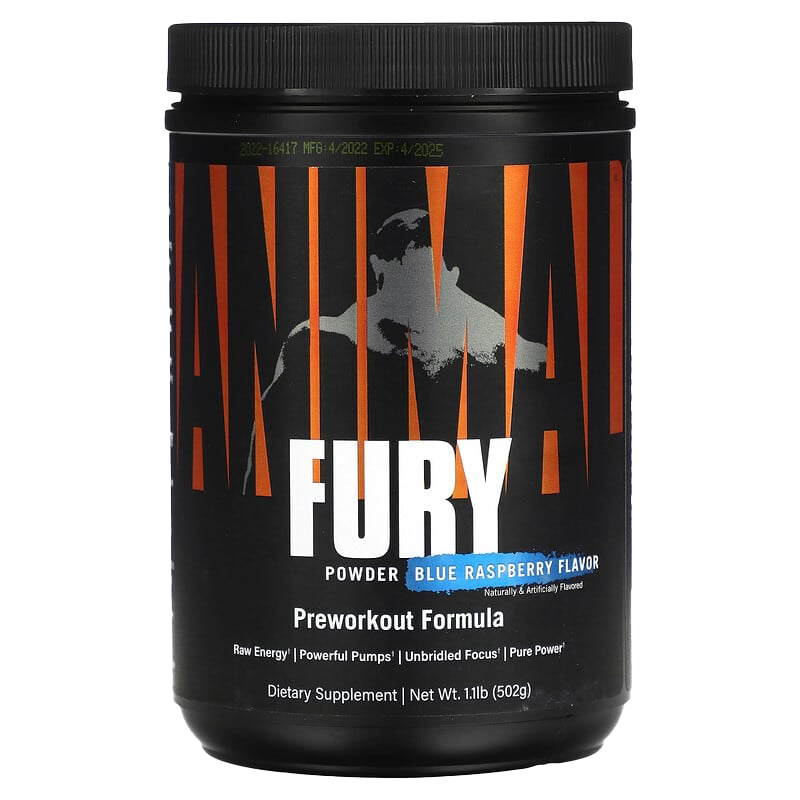 Animal Fury 502g Blue Raspberry Energy Drink Powder - Pre Workout Supplement for Gym & Fitness - Perfect for Athletes & Bodybuilders