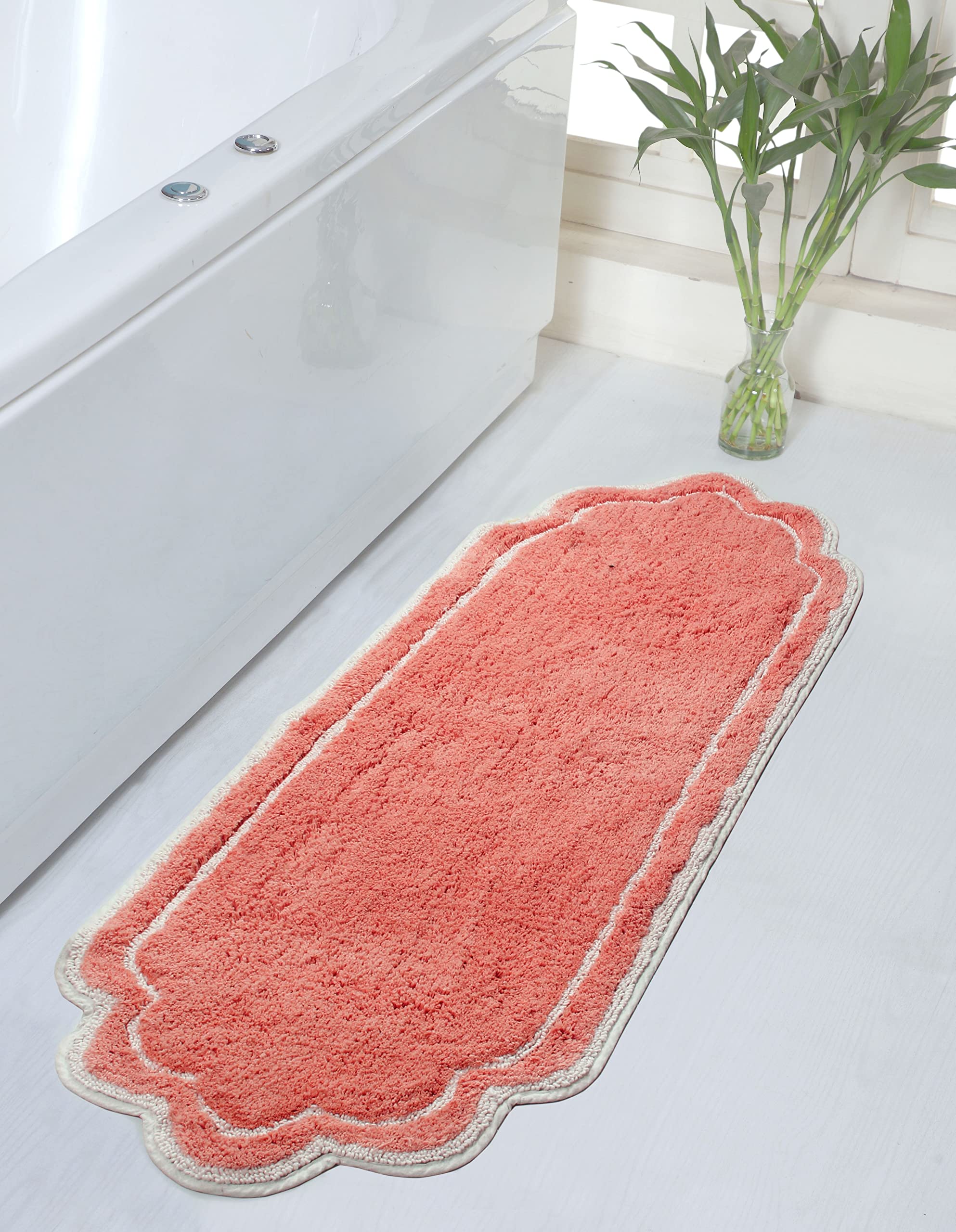 Home Weavers Allure Collection 100% Cotton Tufted Bathroom Rug - Soft, Absorbent & Non-Slip Bath Mat for Bathroom Floor - Machine Washable Runner (21x54 Inches, Coral) - Perfect for Bathroom, Shower & Vanity Areas