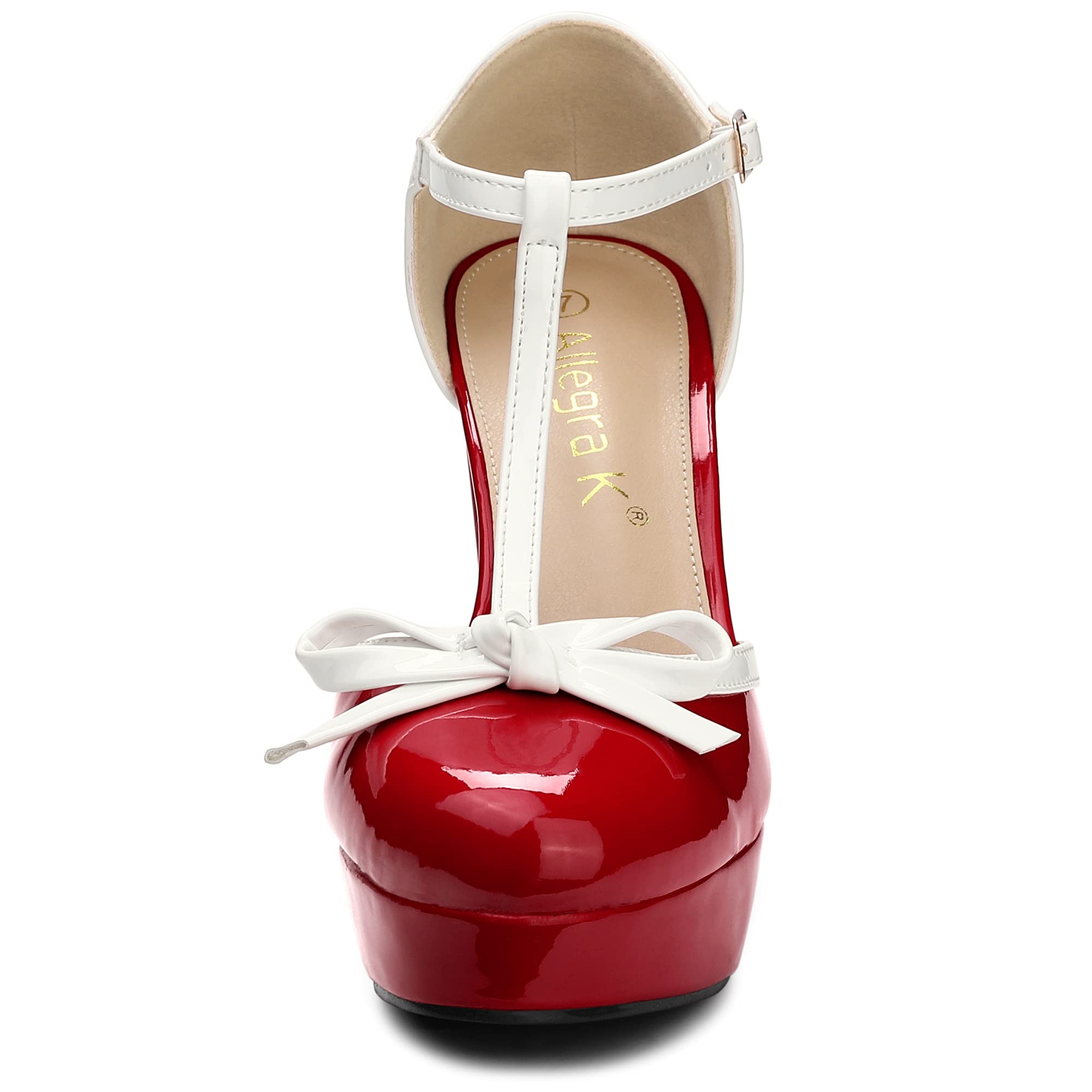 Allegra K Women's Platform Bow T-Strap Chunky Heel Pumps - Elegant Dress Shoes for Weddings, Parties & Office Wear