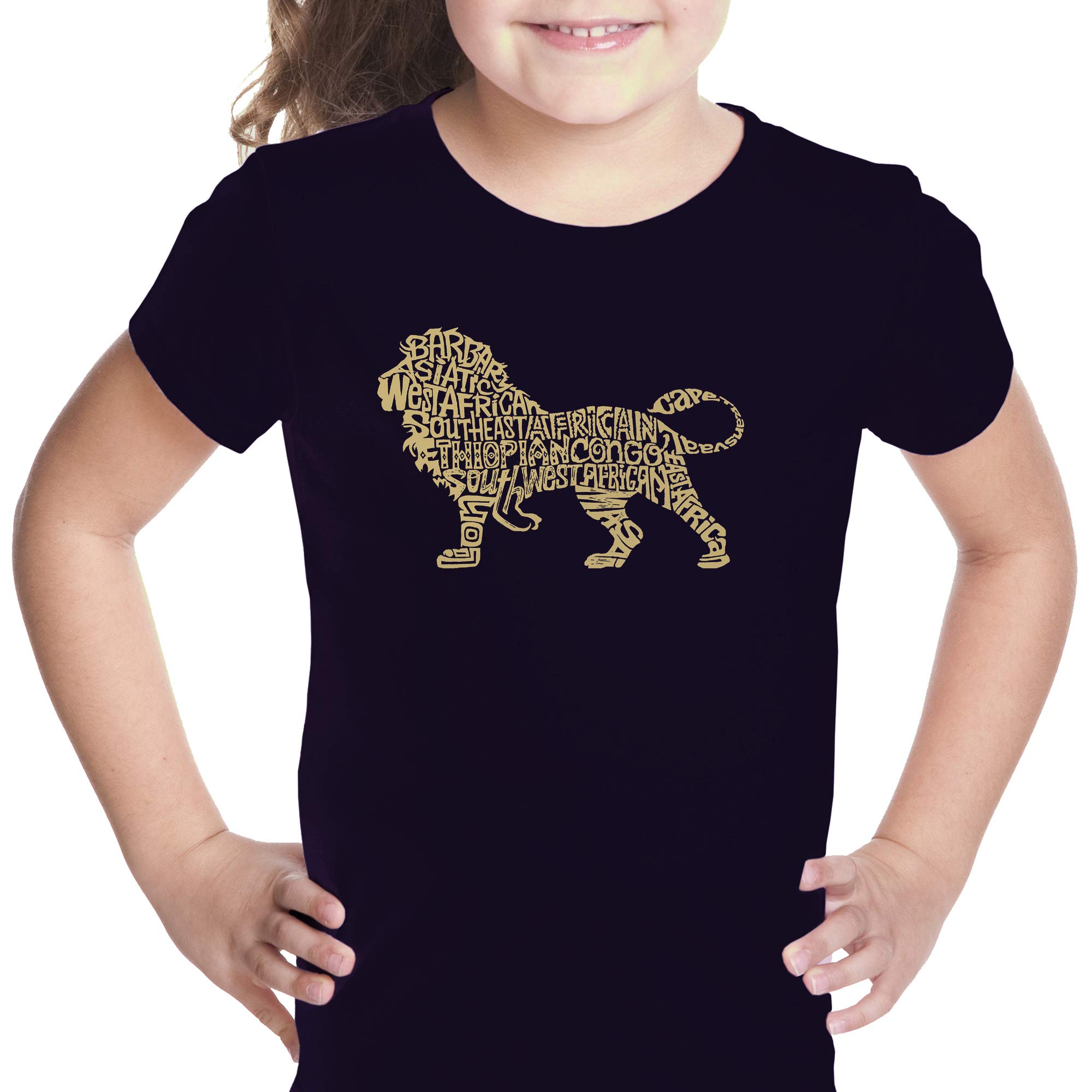 LA POP ART Girls Word Art T-Shirt - Lion Graphic Tee | Trendy Cute Animal Print Top for Teens & Kids | Perfect for School, Parties & Casual Wear