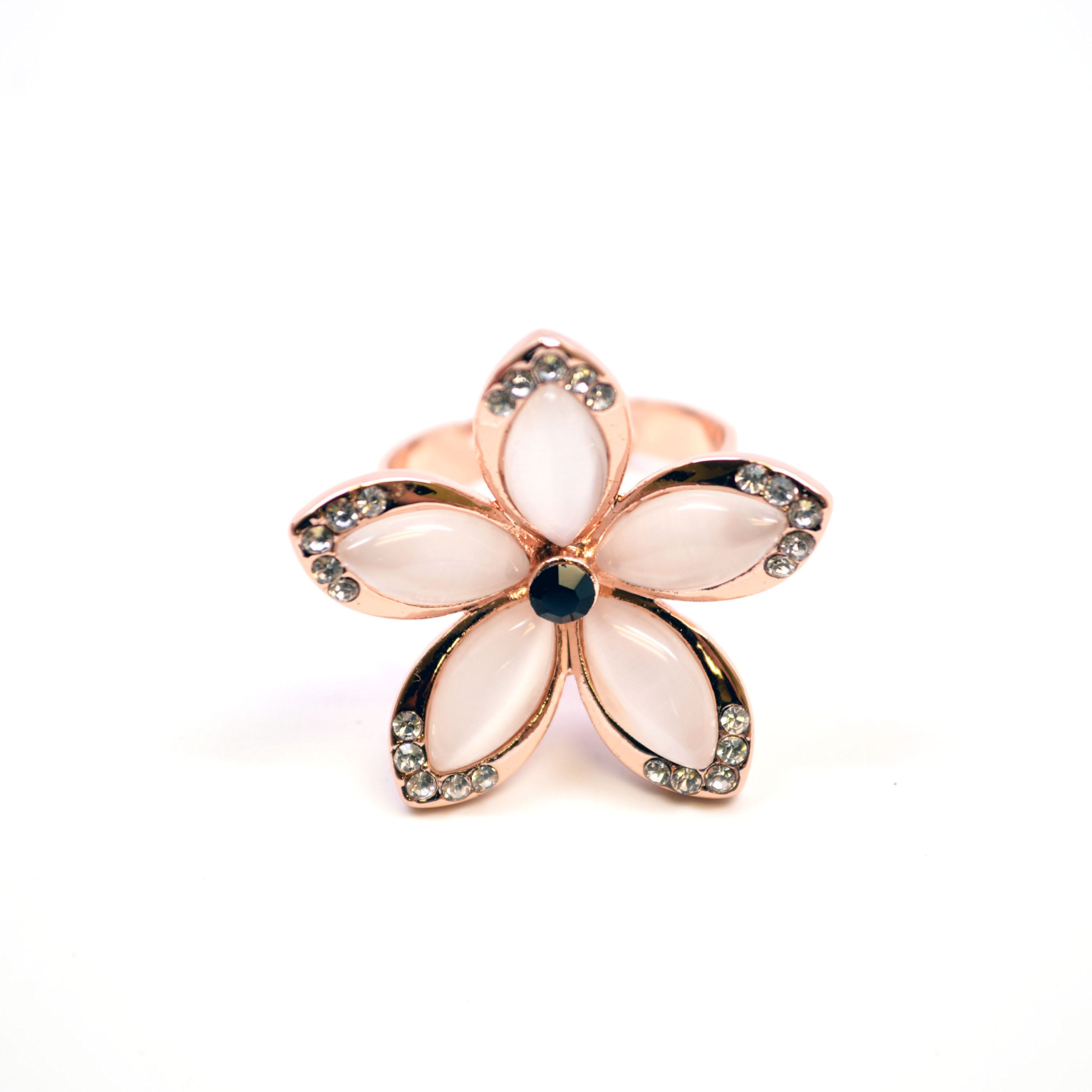 Rose Gold Moonstone Ring with Swarovski Crystals for Women - Elegant Party Jewelry