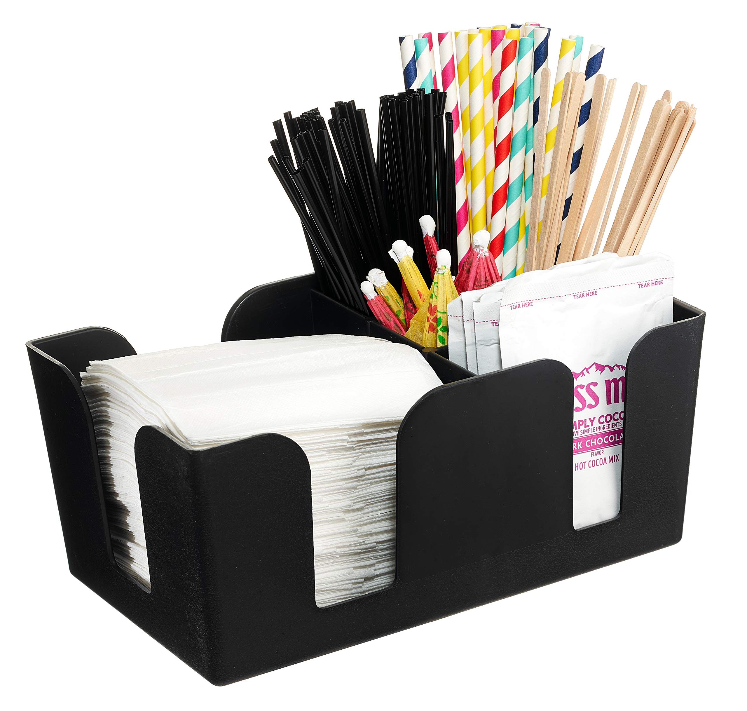 6-Pack Heavy Duty Plastic Bar Caddy with 6 Compartments - Refillable Barware Organizer for Napkins, Straws & Utensils - Perfect for Home Bars, Restaurants & Party Serving Stations