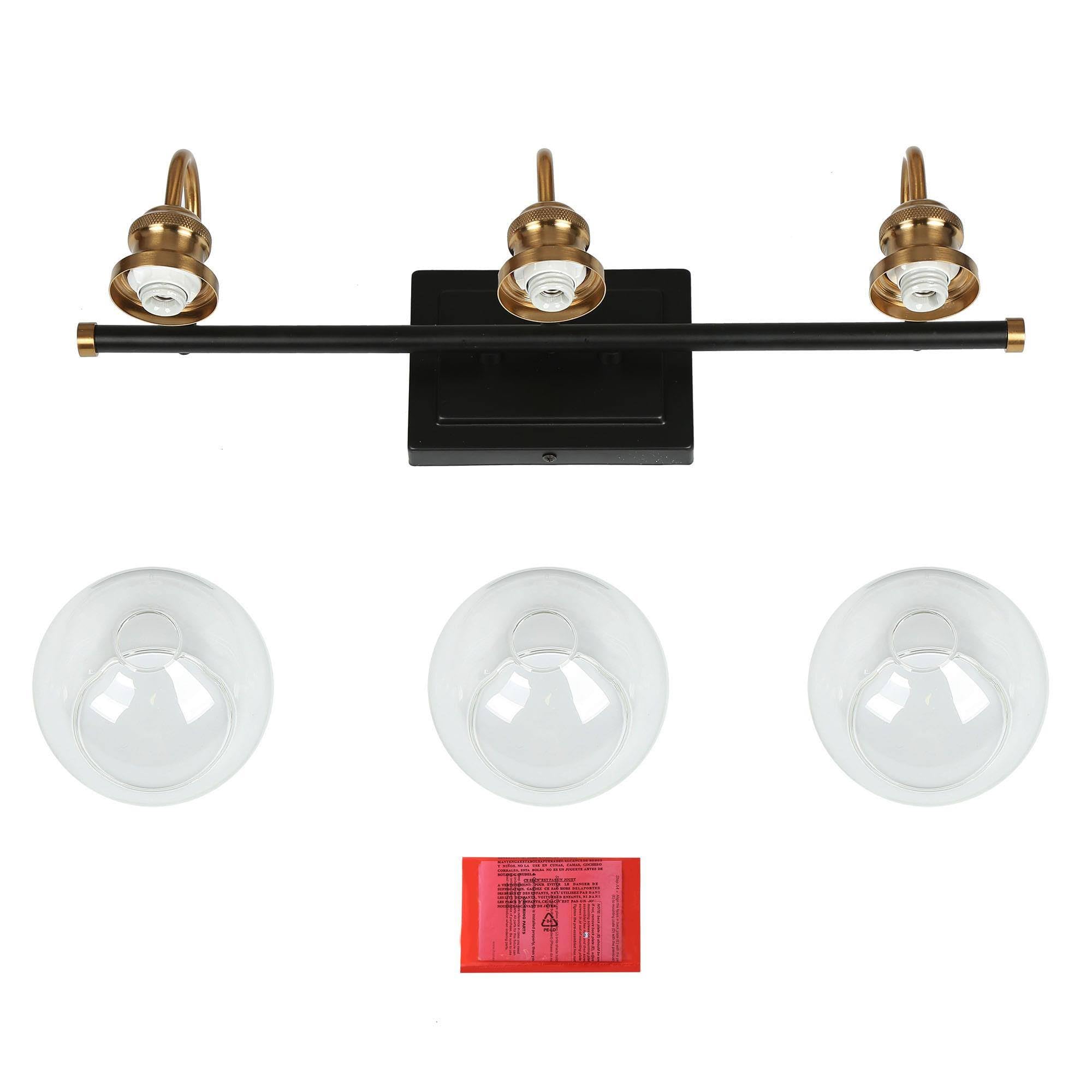 ZEVNI Black Gold Vanity Lights - 3-Light Bathroom Light Fixtures with Clear Glass Globes, 22