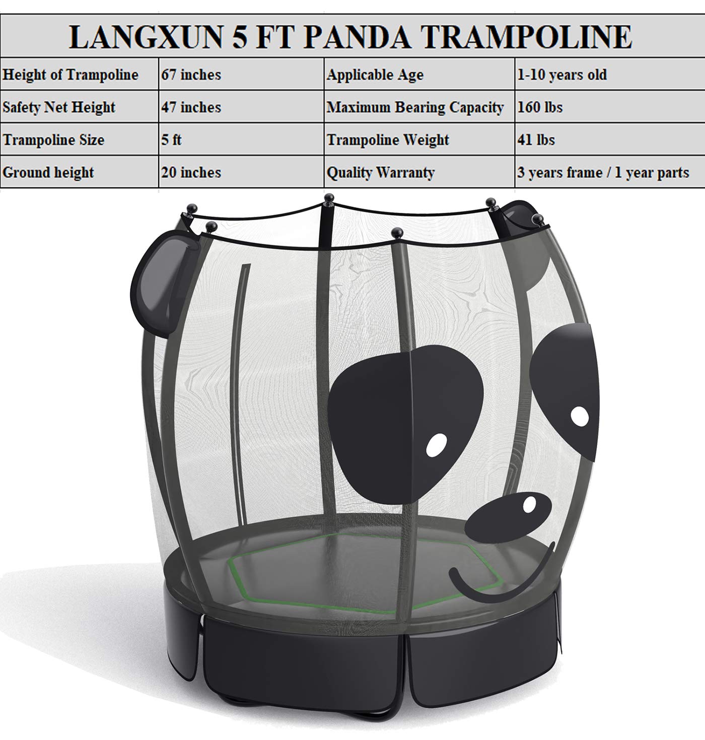 LANGXUN 5ft Kids Trampoline with Safety Net - 60 Inch Mini Trampoline for Toddlers | Indoor/Outdoor Bounce Toy | Birthday & Christmas Gift for Boys Girls | Perfect for Backyard Play, Preschool Exercise & Kids' Party Activities