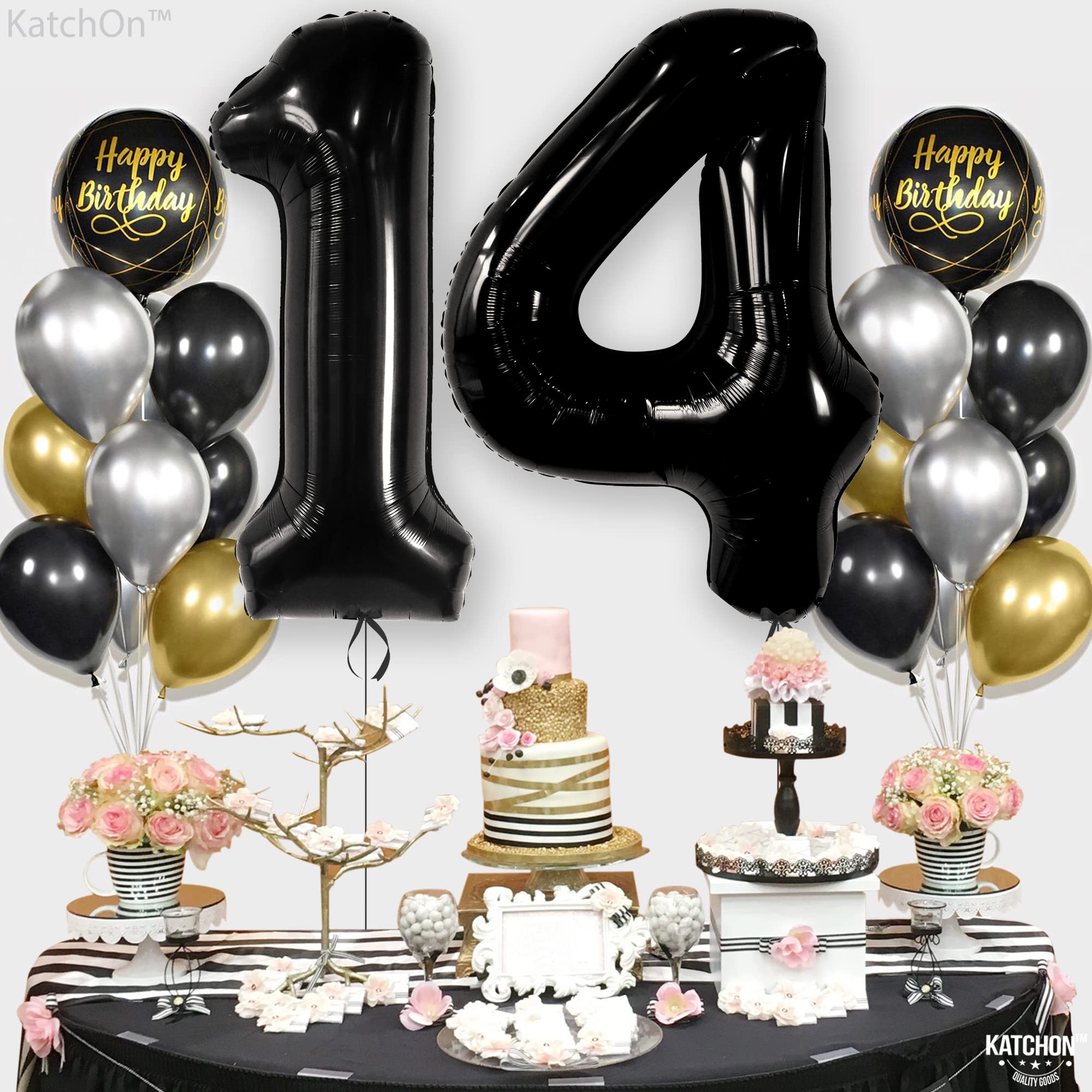 KatchOn 40 Inch Giant Black 14 Balloon Numbers Foil - Birthday Party Decorations for Boys | 14th Birthday Balloons for Teen Boy Party Supplies | Perfect for Birthday Parties, Graduations & Special Celebrations