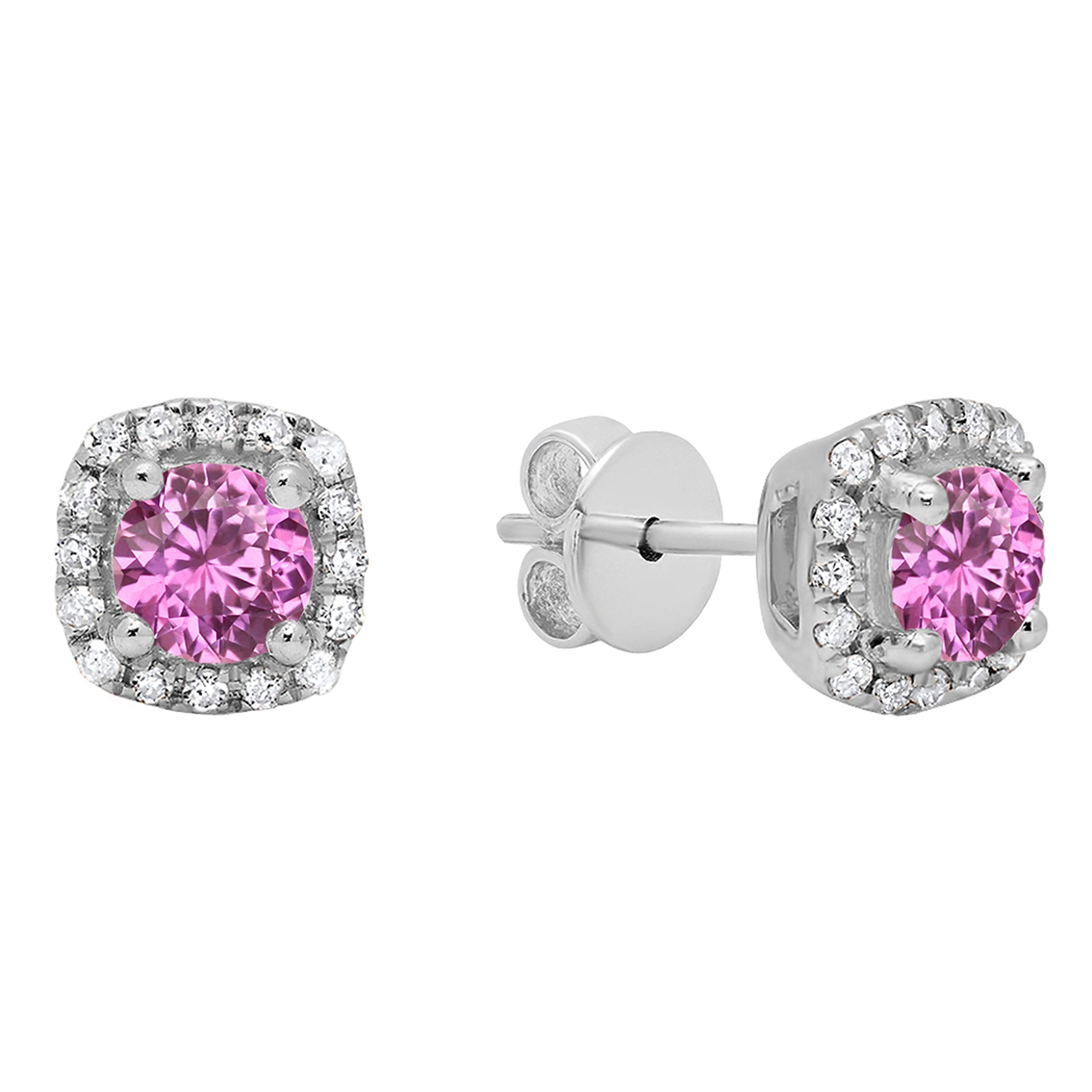 Dazzlingrock 3.50mm Pink Sapphire & White Diamond Halo Stud Earrings for Women - 10K Solid Gold Wedding, Anniversary, Birthday Gift Jewelry