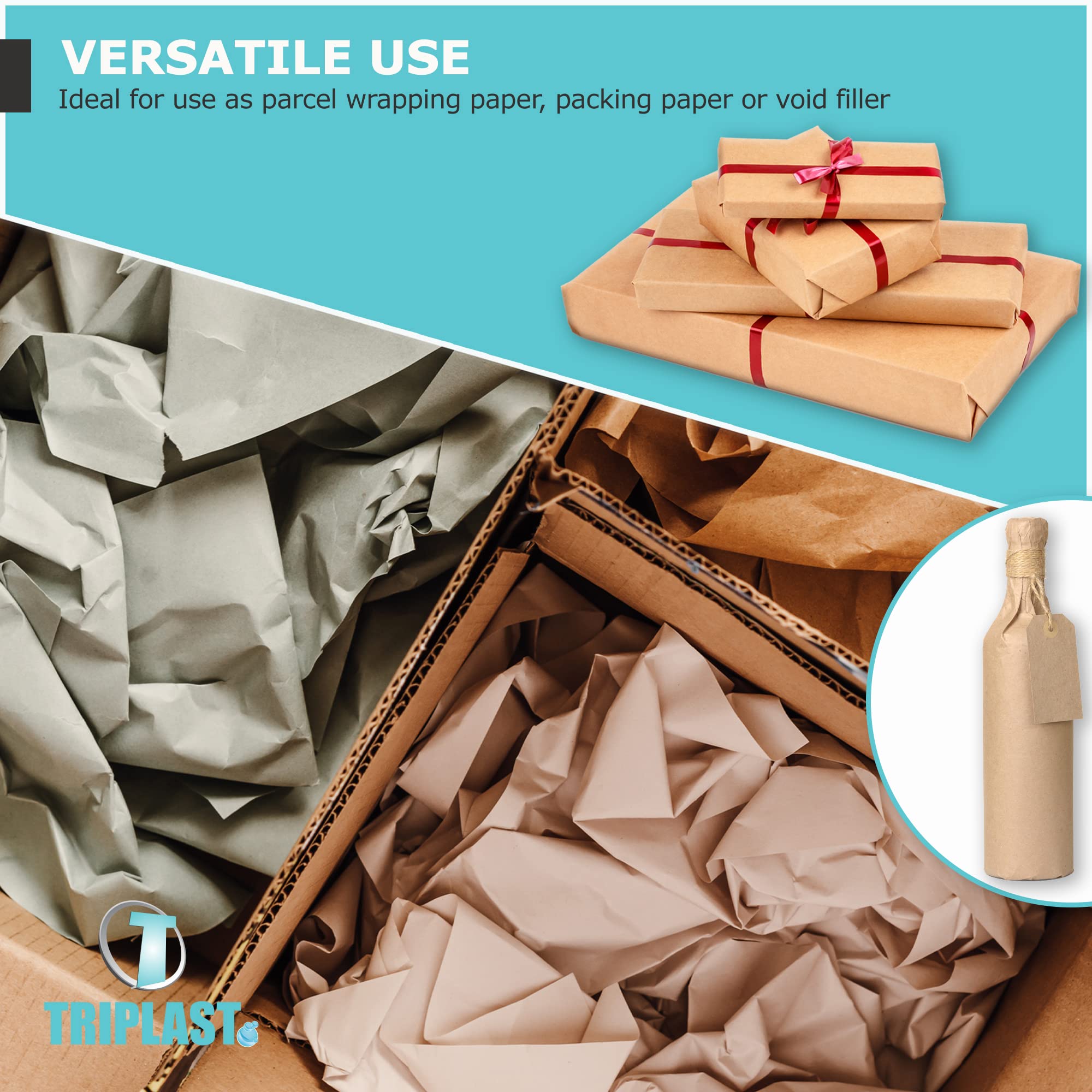 Eco-Friendly 500mm x 50m Brown Kraft Paper Roll | 100% Recycled Biodegradable Wrapping & Packing Paper | Ideal for Gift Wrapping, Shipping Packages & Craft Projects (50 Meters)