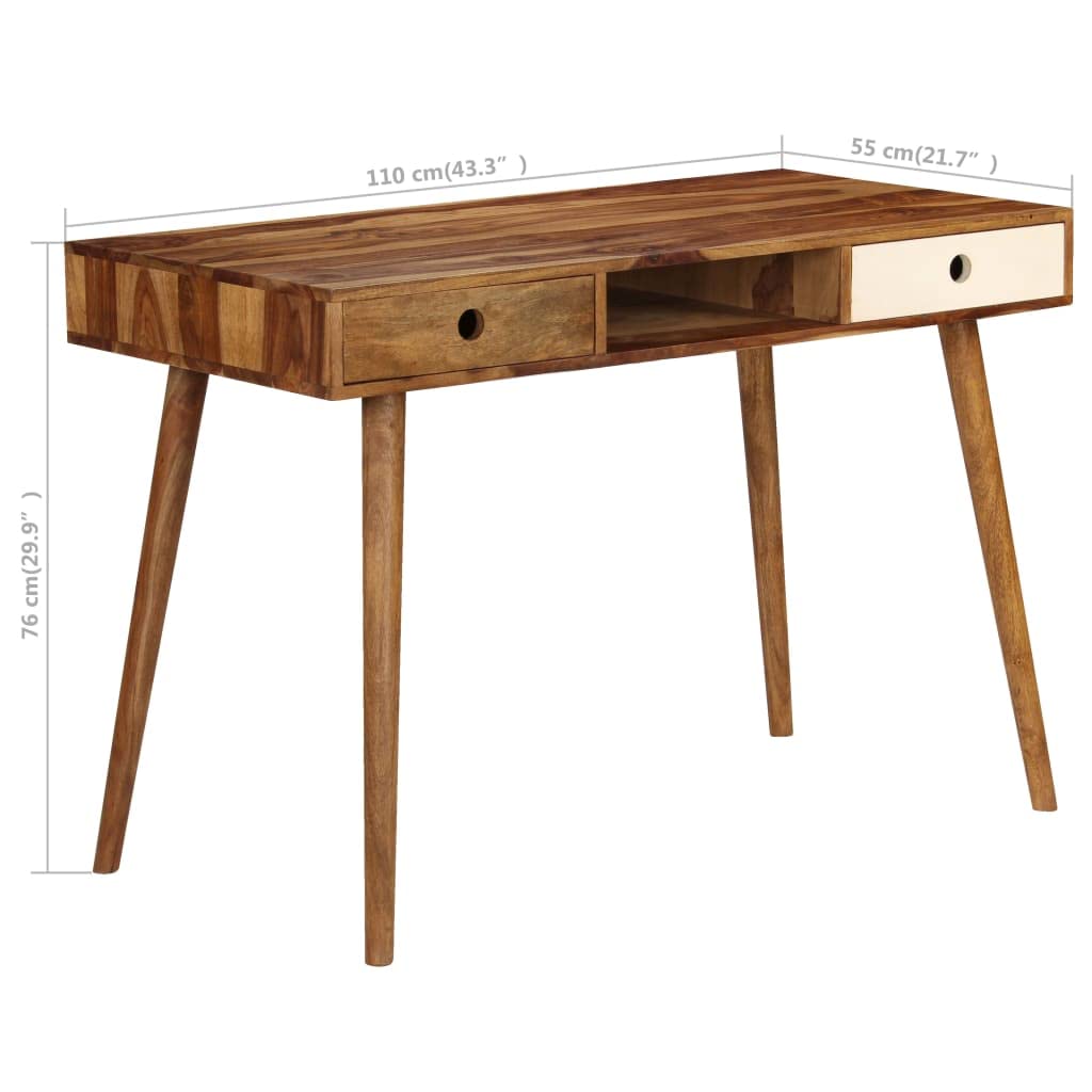 vidaXL Solid Wood Sheesham Writing Desk with 4 Drawers - Industrial Style Computer Desk for Home Office, Study Table & Workstation | Perfect for Small Spaces, Apartments & Dorm Rooms