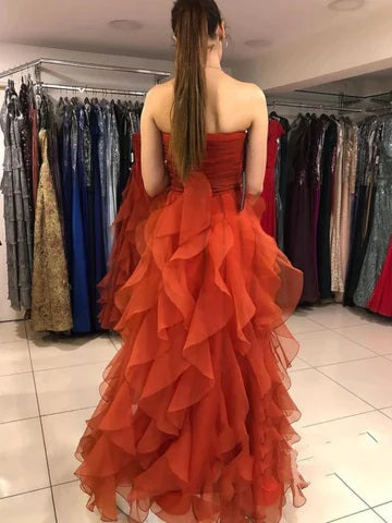 Elegant Rust A-Line Strapless Maxi Long Party Prom Evening Dress - Perfect for Formal Events, Weddings & Special Occasions