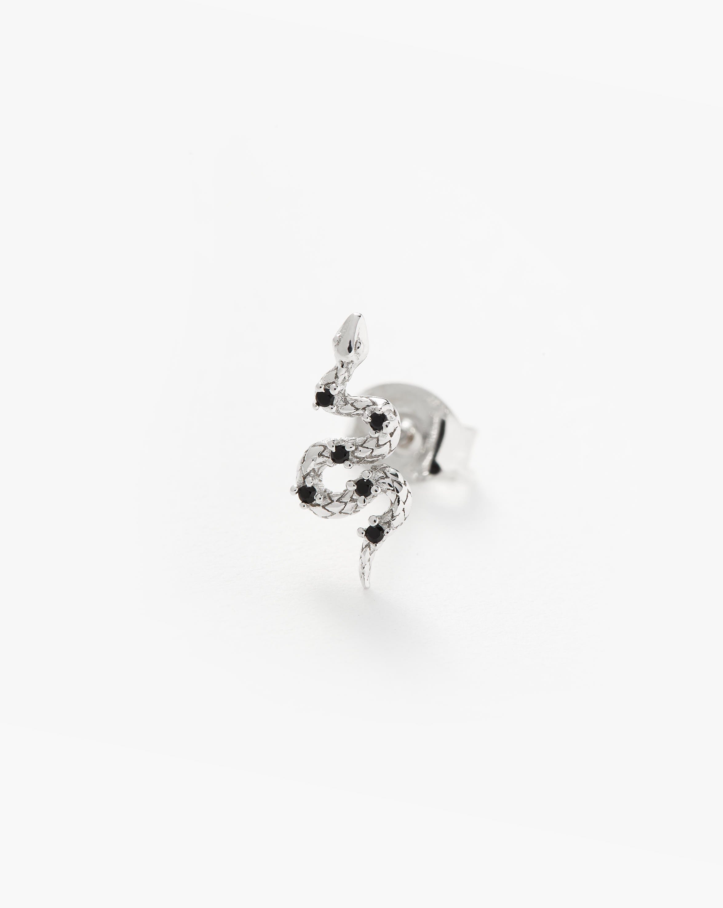 Harris Reed Serpent Single Stud Earring - Sterling Silver & Black Spinal Stud Earrings for Women | Gothic Jewelry, Punk Fashion Accessory, Statement Piece for Parties & Night Out