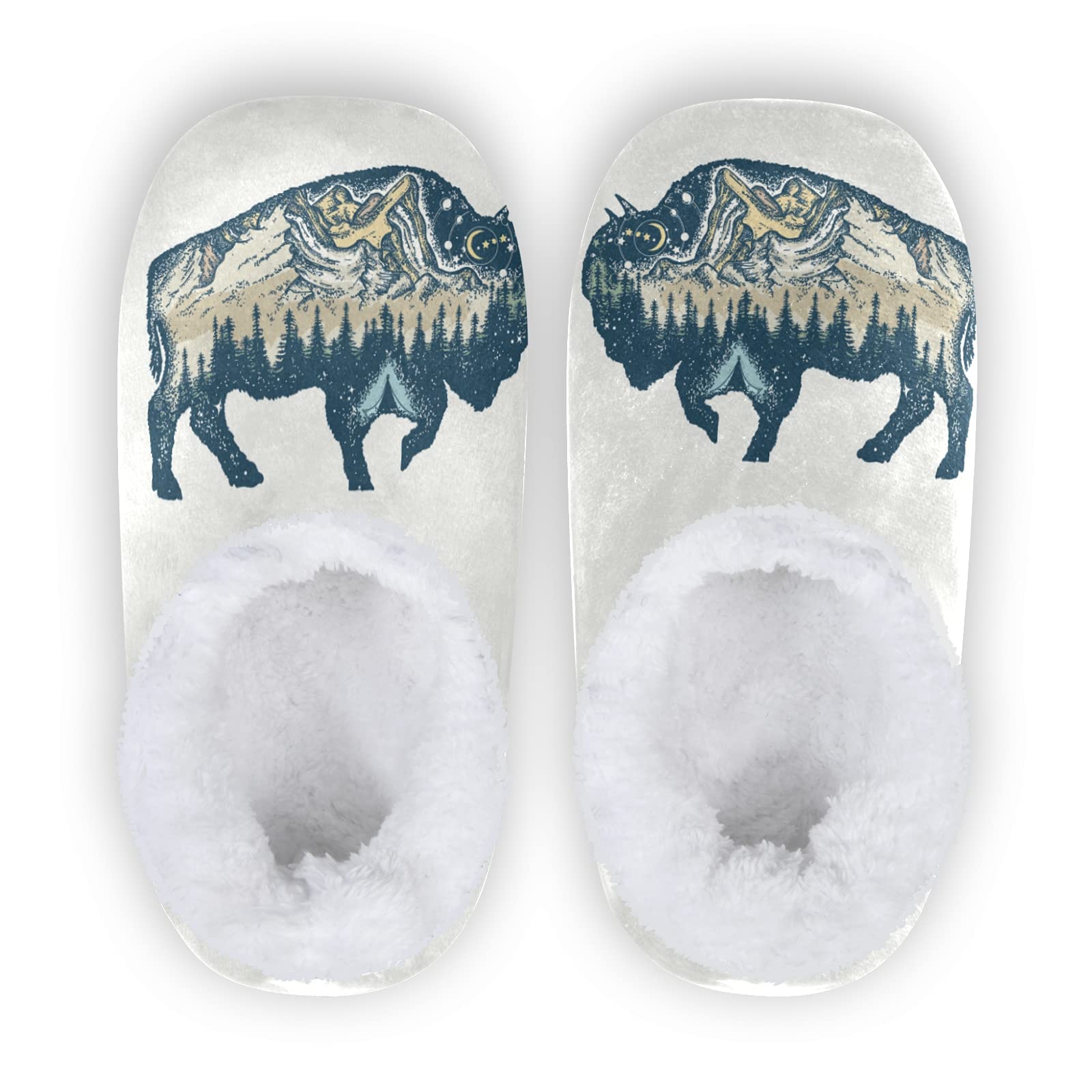 Women's & Men's Soft Cozy Non-Slip House Slippers - Unique Cattle Mountain Fuzzy Sock Slippers with Solar System Design | Perfect for Home, Indoor & Office Wear
