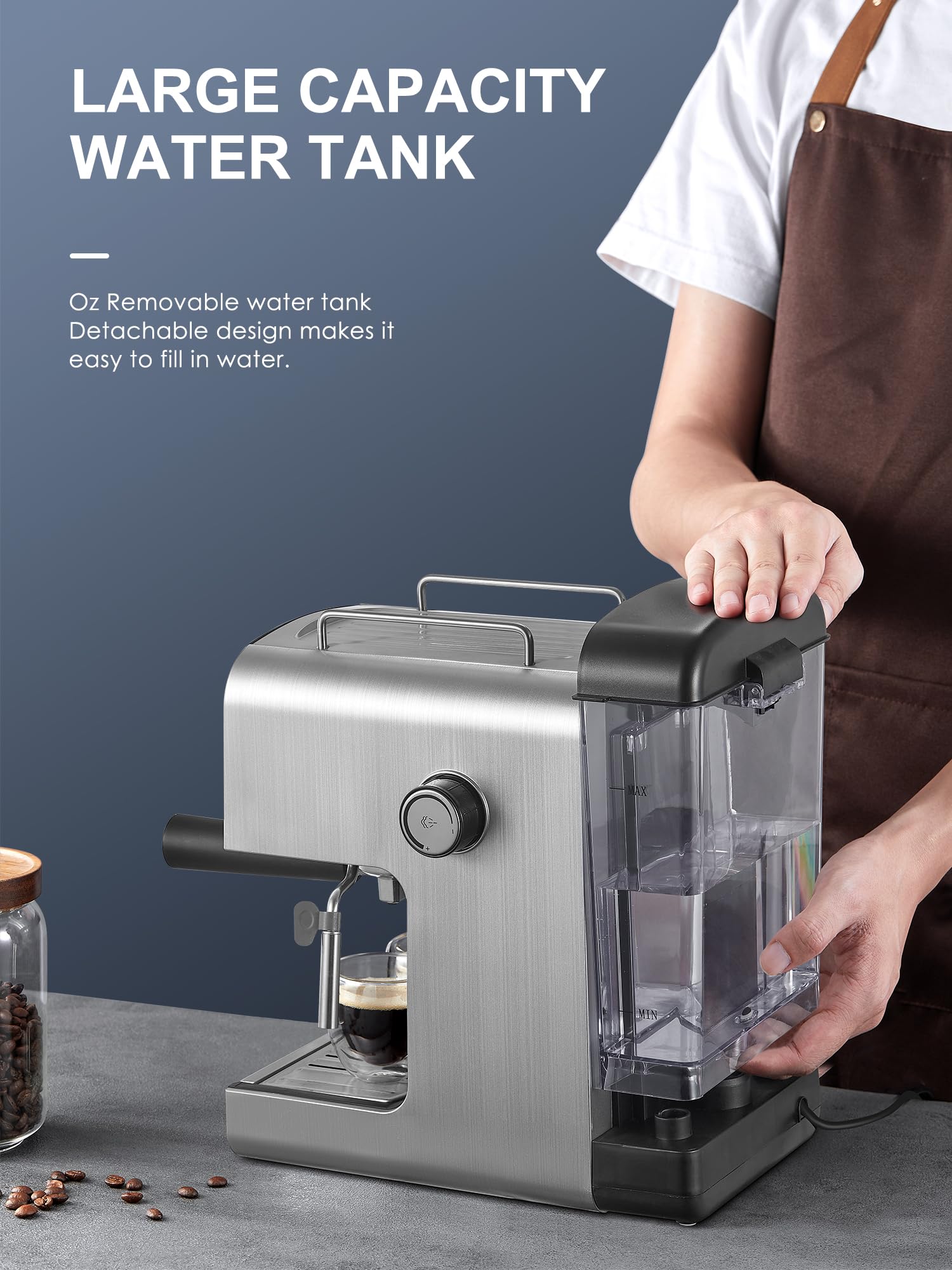 15 Bar Espresso Machine with Milk Frother - CM6822 Fast Heating Coffee Maker for Cappuccino & Latte, Removable Water Tank - Perfect for Home & Office Coffee Breaks