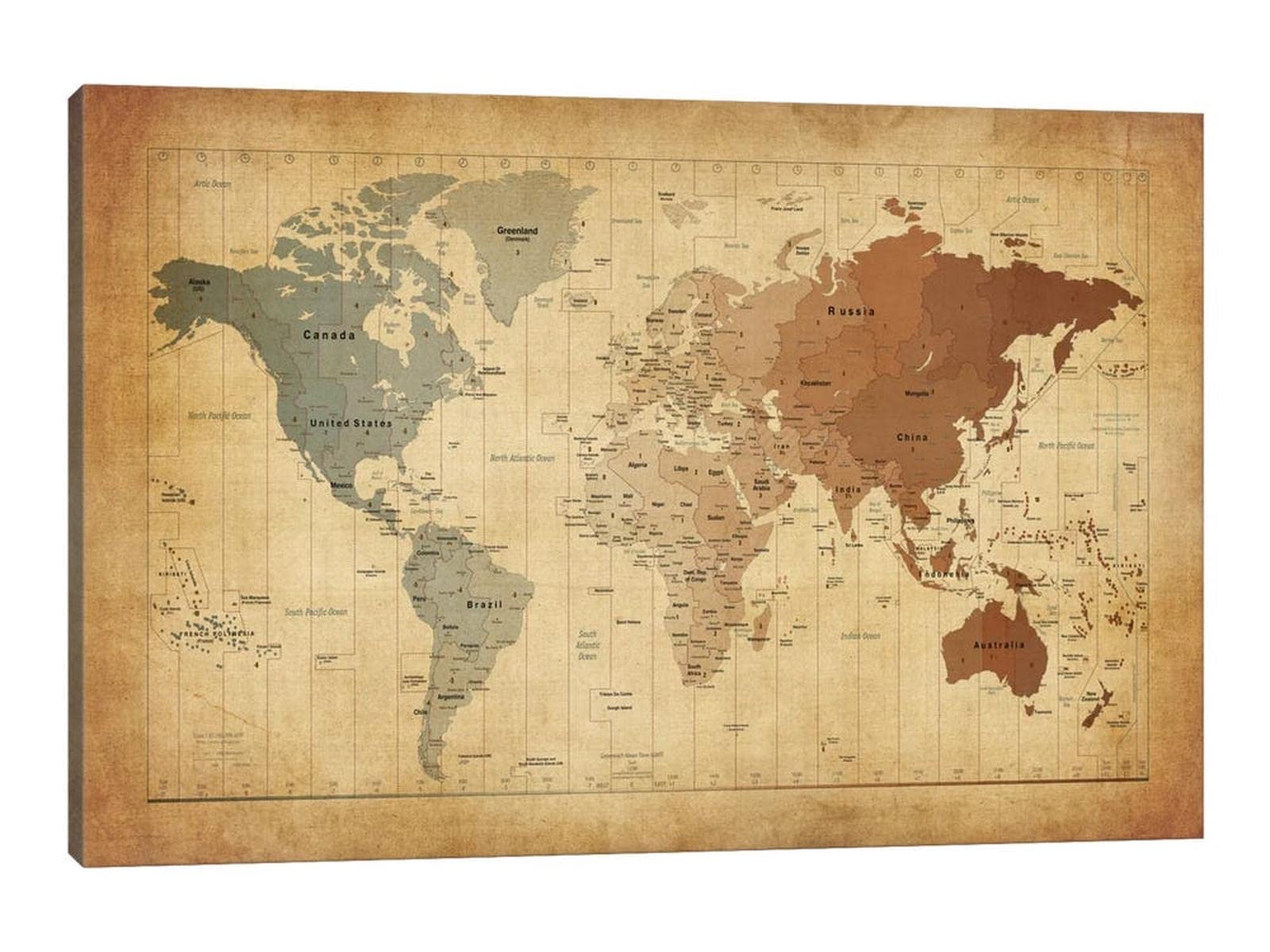 Vintage World Map Canvas Wall Art - 32x48 Inches Framed Antique World Map Poster for Office & Living Room Decor - Perfect for Home, Office, or Gift Giving