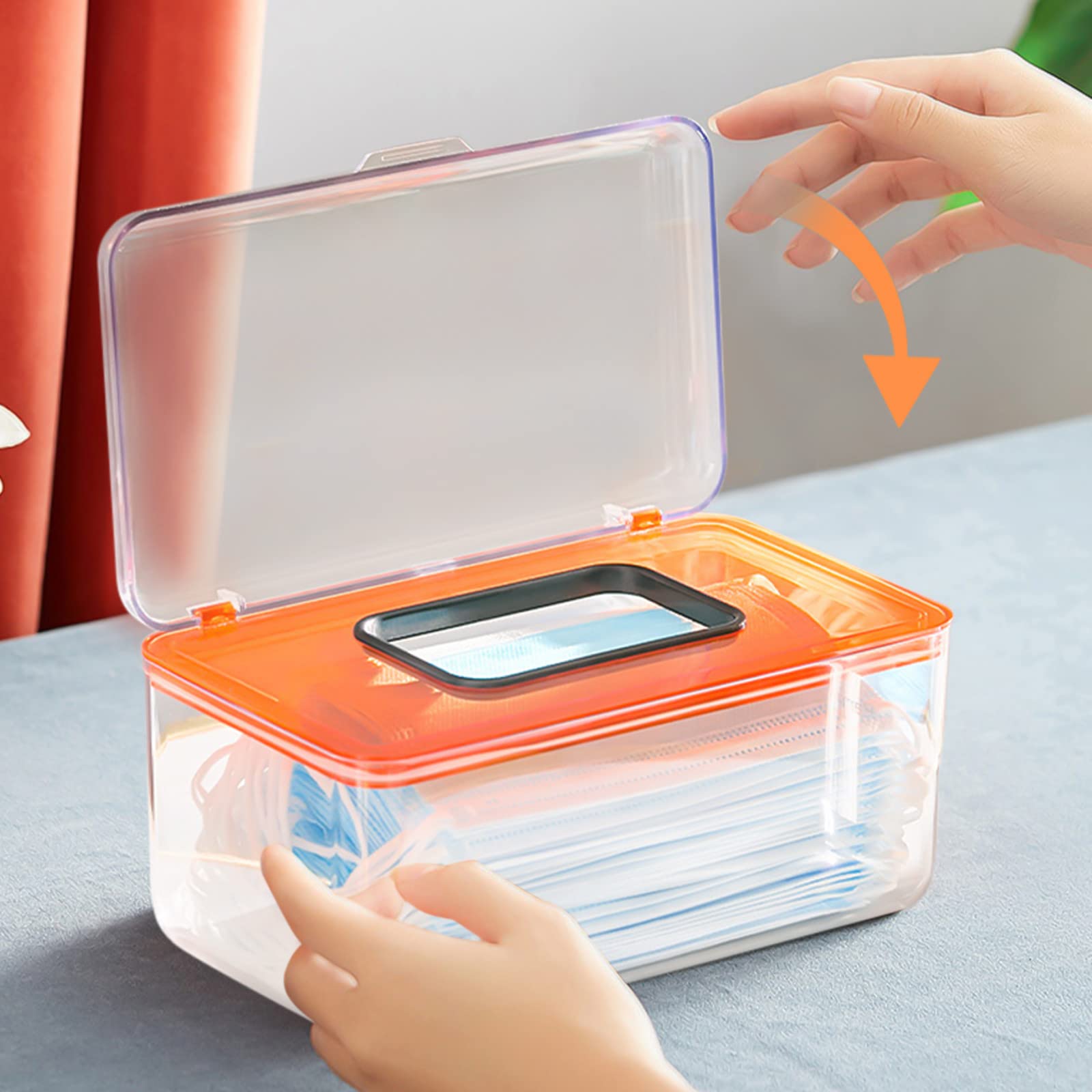 Clear Plastic Mask Storage Box with Lid - Dustproof & Portable Face Mask Organizer Case for Home, Office, Car & School - Keep Surgical/N95 Masks Clean & Organized (Orange) - Perfect for Travel, Daily Commute & Hygiene Storage