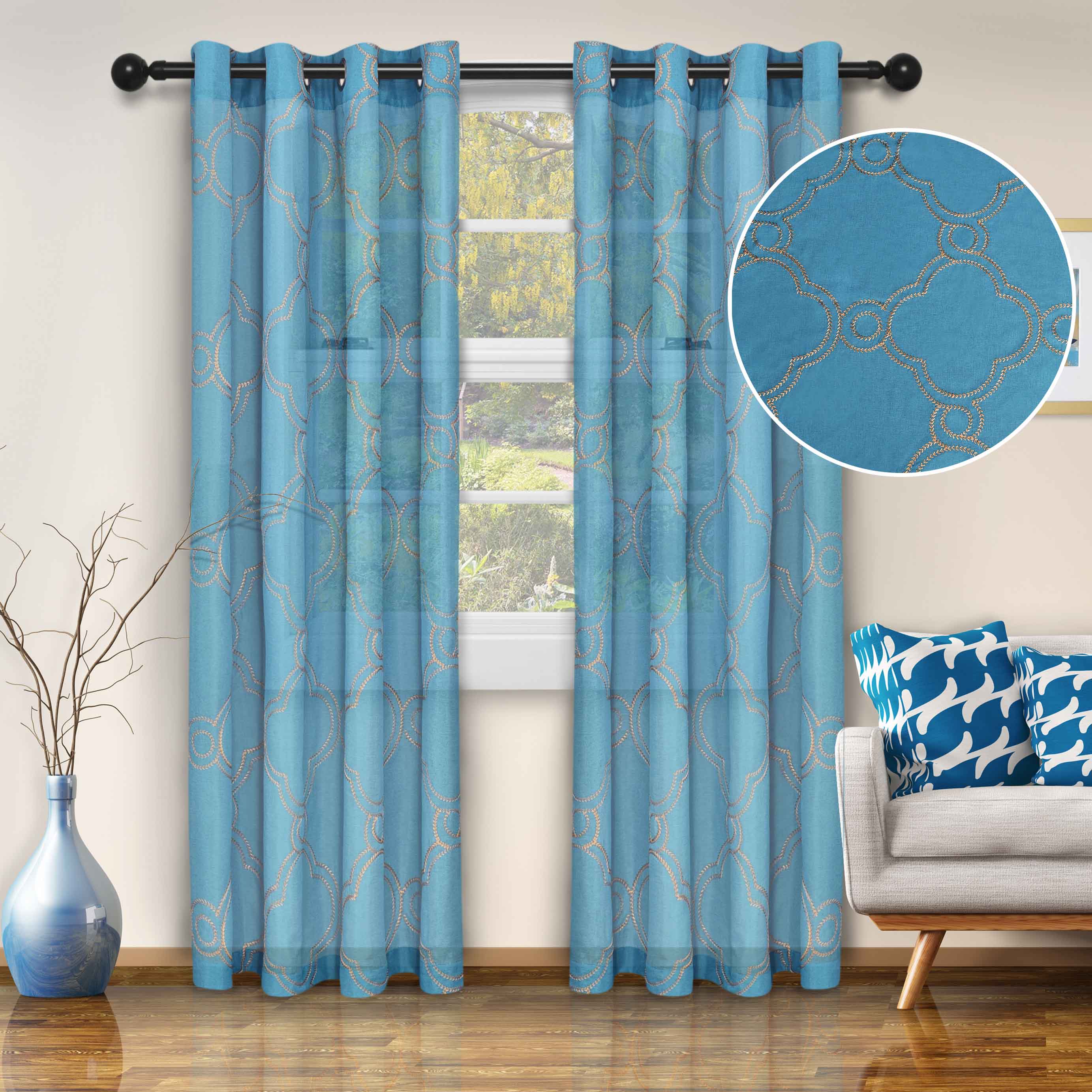 Embroidered Moroccan Sheer Grommet Curtain Set - Elegant Window Treatments for Living Room, Bedroom & Boho Home Decor