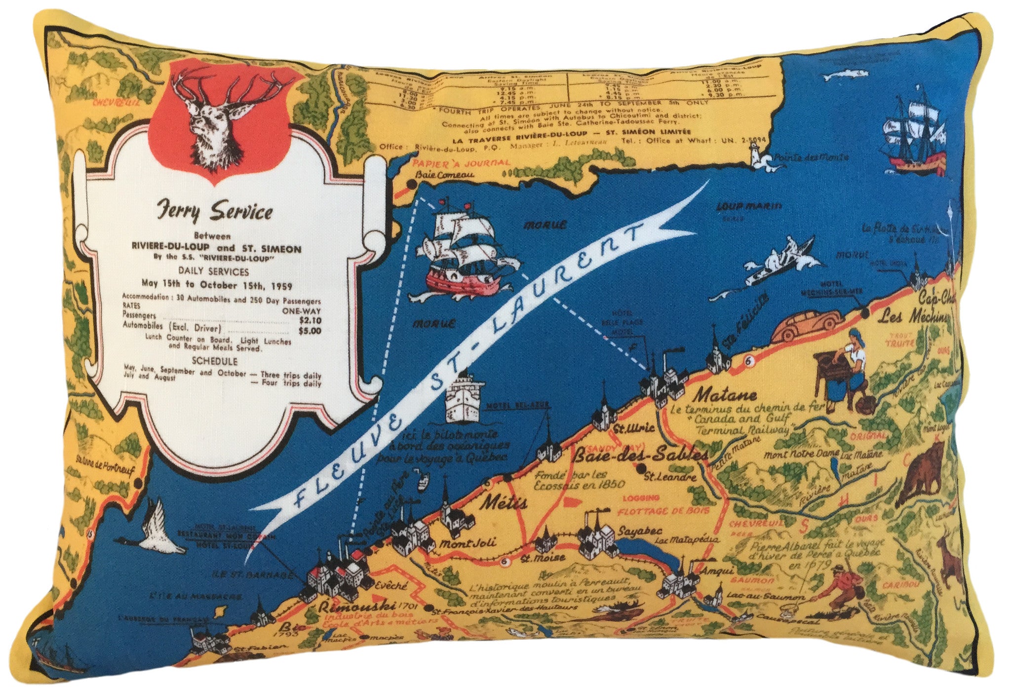 Metis Gaspesie Map Pillow - Decorative Travel Throw Pillow for Couch, Bed, Sofa - Perfect Gift for Travel Lovers & Home Decor