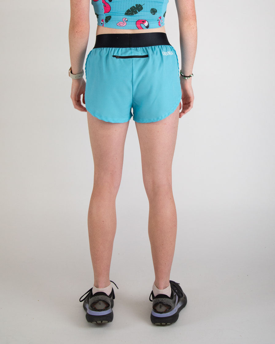 Women's Sky Blue 1.5 Inch Split Running Shorts - High Waist Athletic Shorts for Women, Workout, Yoga & Gym