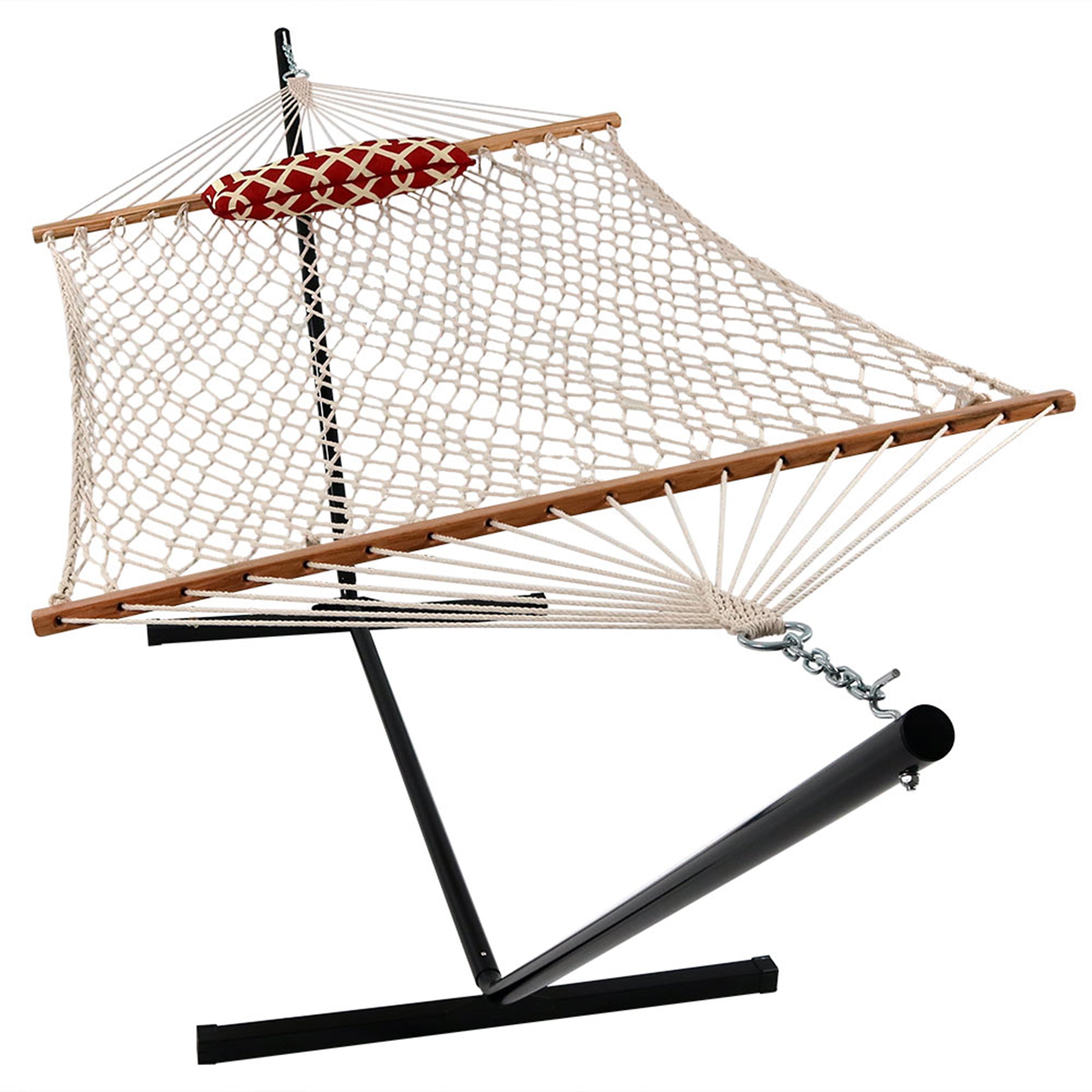 Premium Sunnydaze Rope Hammock with 12-Foot Steel Stand, Comfortable Pad & Pillow - Perfect for Backyard Relaxation, Beach Lounging & Outdoor Camping
