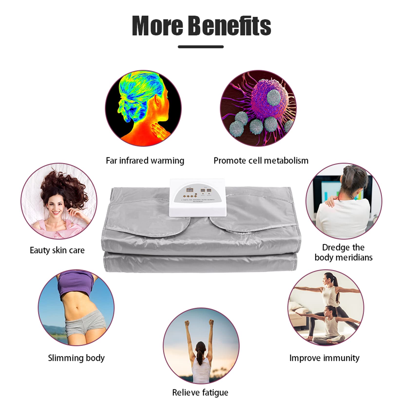 ZZMFORE Infrared Sauna Blanket for Weight Loss & Detox - Digital Electric Heating Pad with 2-Zone Temperature Control, 50 Plastic Films - Portable Slimming Blanket for Home Spa, Relaxation & Body Contouring