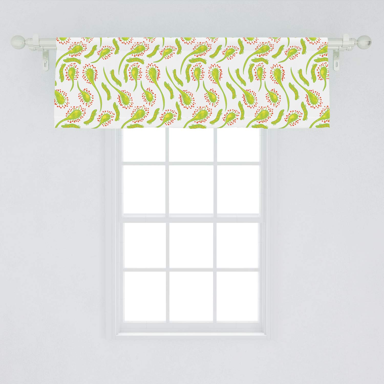 Ambesonne Foliage Window Valance - Sundew Carnivorous Plant Doodle Design, Kitchen & Bedroom Decor Curtain Valance with Rod Pocket, 54x18 Inches, Apple Green Vermilion - Perfect for Boho, Nature-Themed Home Decor