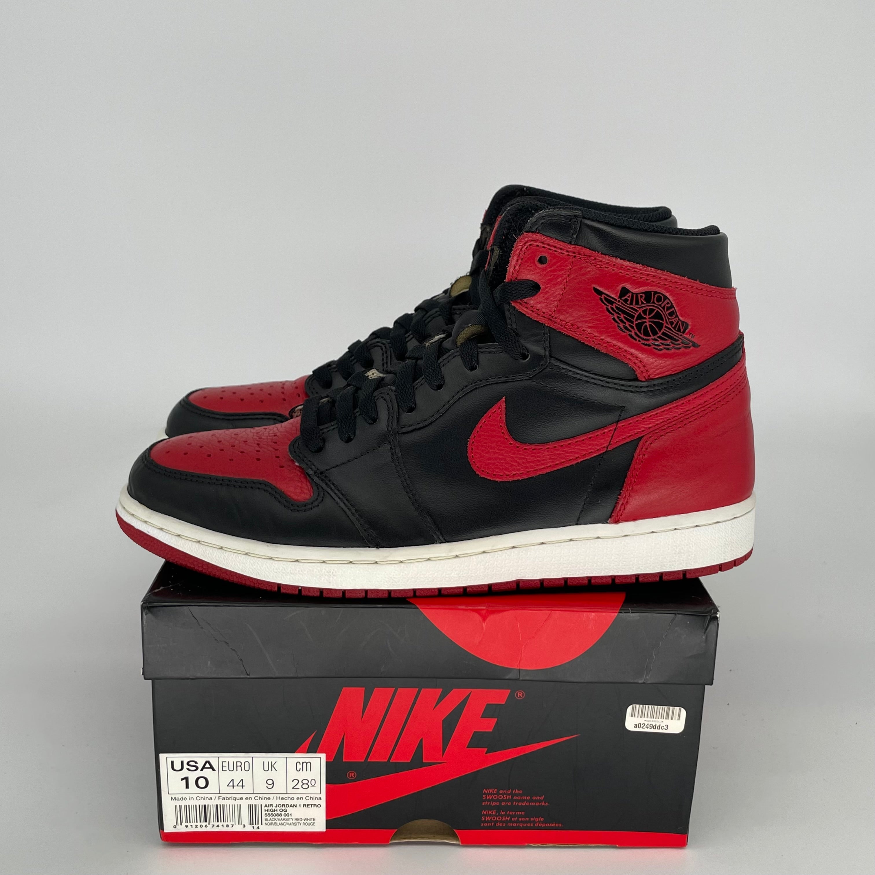 Original: AIR JORDAN 1 BRED SIZE 10 555088 001   Optimized: Authentic Air Jordan 1 Retro High OG 