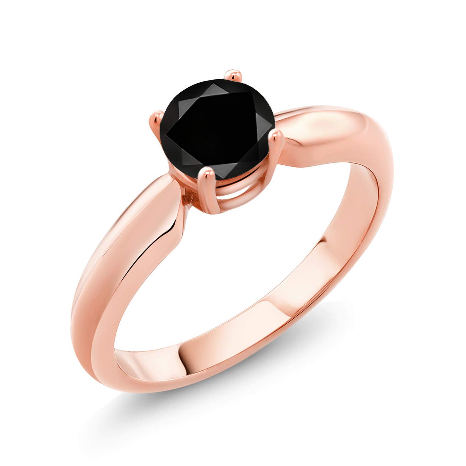 0.55 Ct Round Black Diamond Ring - 18K Rose Gold Plated Sterling Silver Engagement Ring for Women | Wedding, Anniversary, Valentine's Day Gift Idea